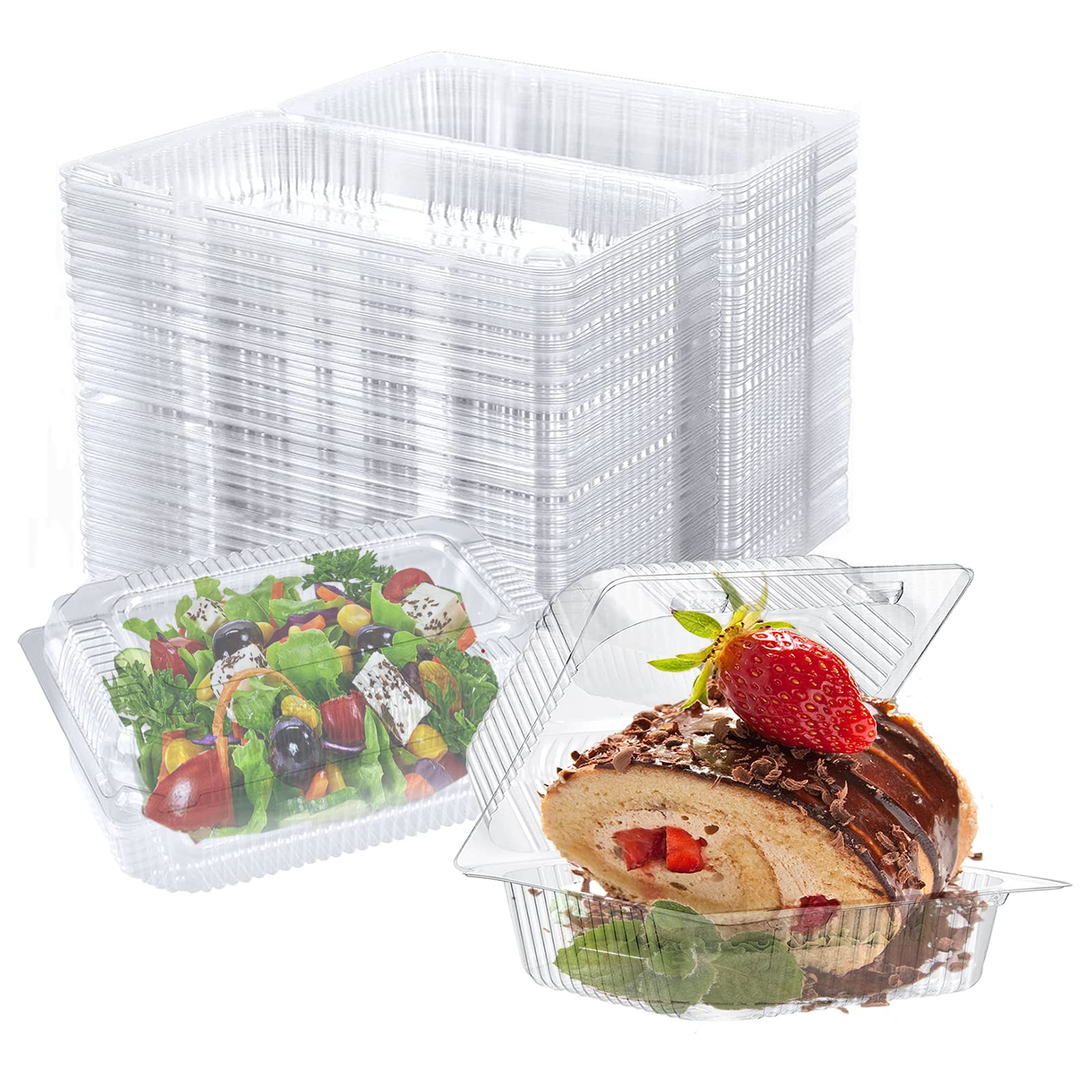 200 Pcs Clear Hinged Plastic Food Storage Containers with Lids | 7.2