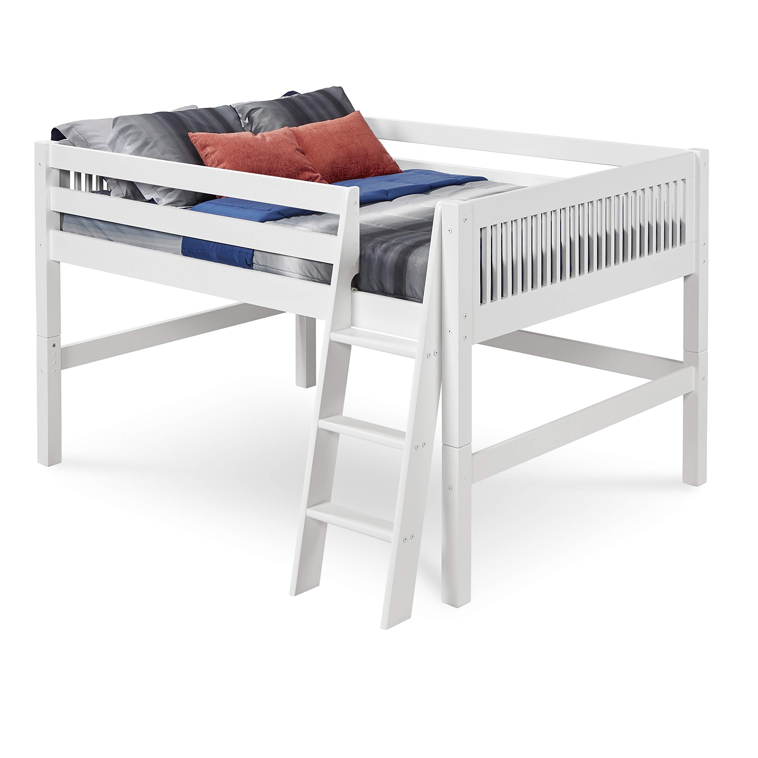 Camaflexi Twin Size Loft Bed in White - Space-Saving Kids & Teens Bedroom Furniture for Small Rooms & Dorm Living