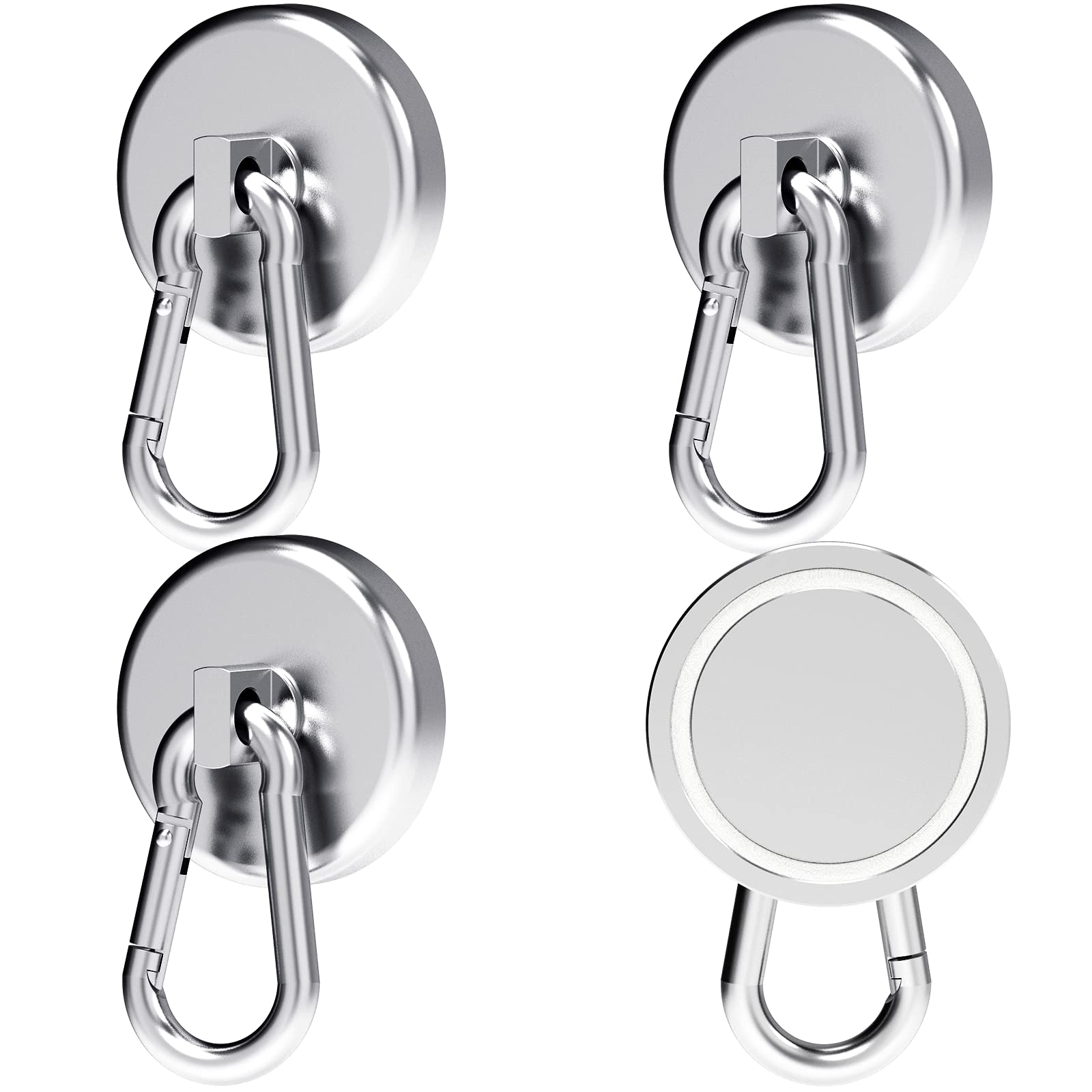 Heavy Duty Neodymium Magnetic Hooks 160LBS Capacity with Swivel Carabiner - 4 Pack for Refrigerator, Grill, Kitchen, Warehouse & Office - Ideal for Hanging Tools, Utensils & Organization