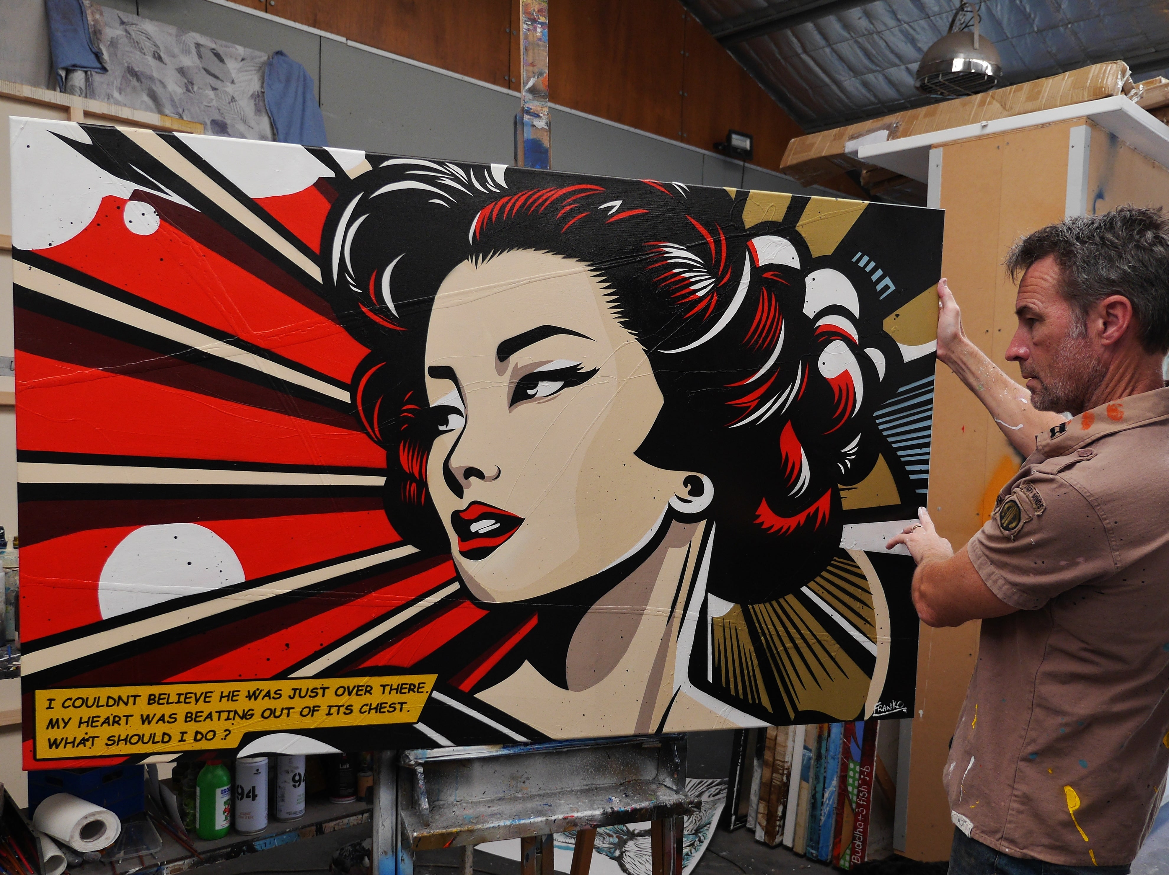 160cm x 100cm Textured Classic Pop Art Canvas Painting - Vibrant Wall Decor for Living Room, Bedroom & Office - My Heart Was Beating Artwork