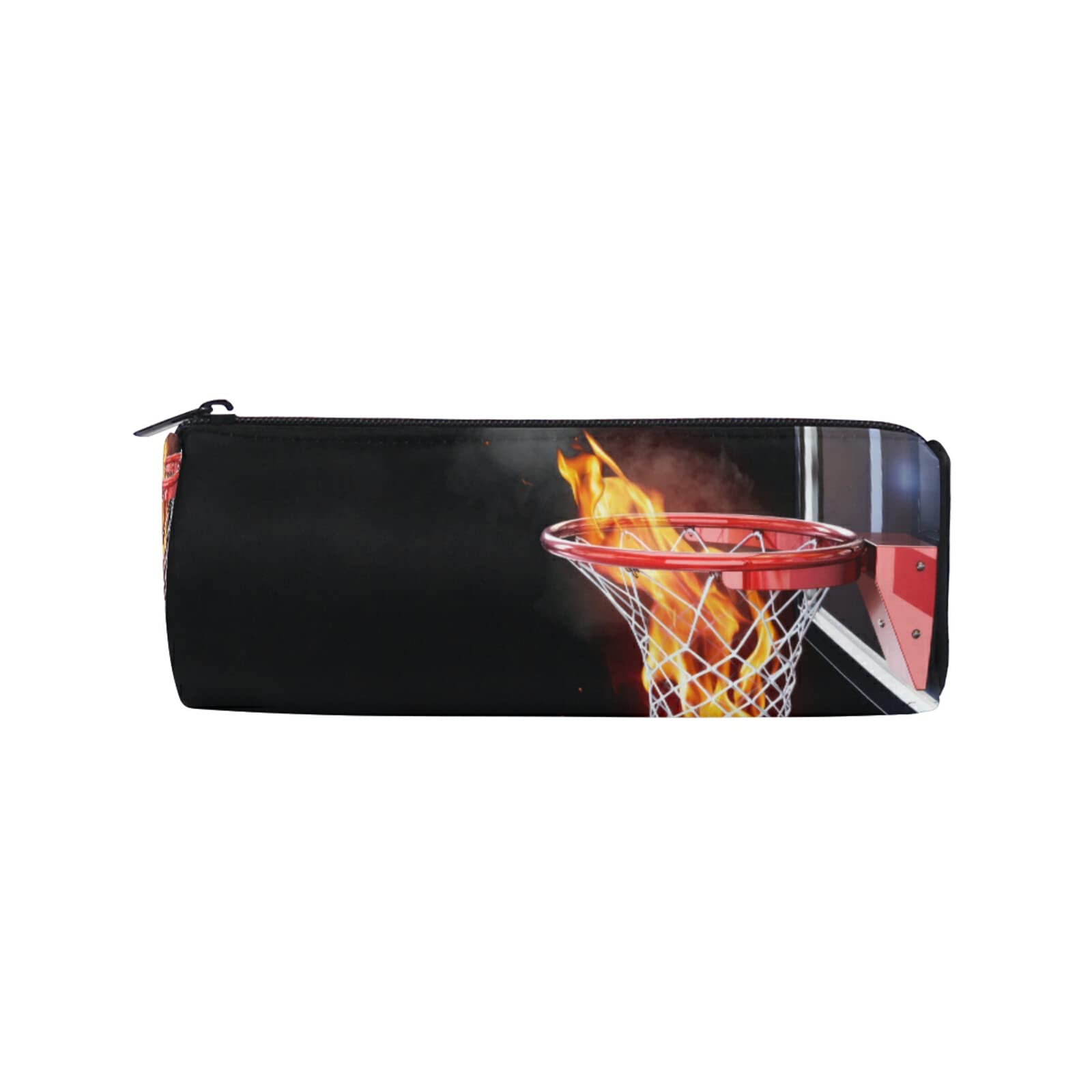 Flaming Basketball Zipper Pencil Case - Sporty Pen Pouch & Makeup Brush Organizer for School, Office, Travel | Portable Cosmetic Bag for Kids, Teens & Adults | Perfect for Students, Nurses & Sports Fans
