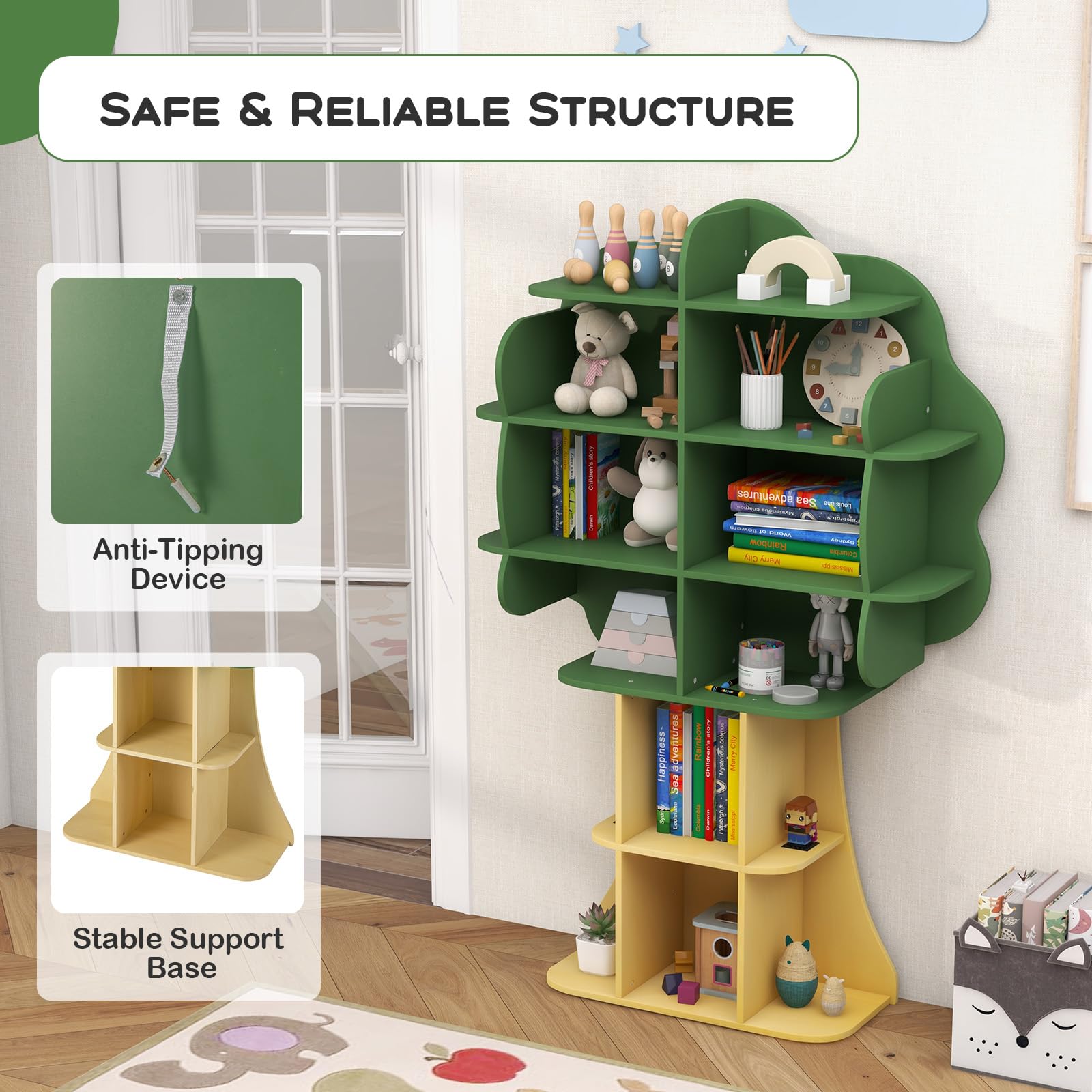 Costzon 6-Tier Wooden Kids Bookshelf - Montessori Toy & Book Storage Organizer for Toddlers, Children's Bookcase for Nursery, Playroom & Bedroom - Perfect for Organizing Toys, Books & Learning Materials