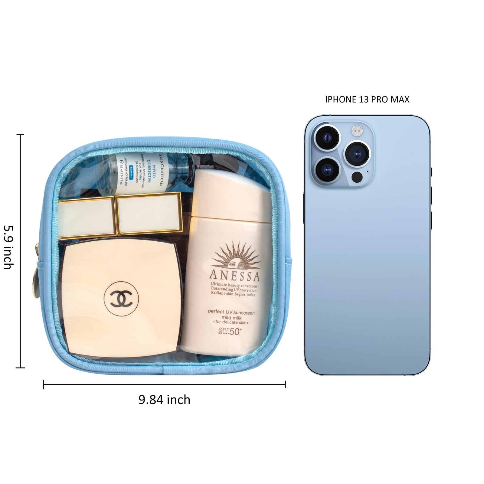 2Pcs Clear Makeup Bags - TSA Approved Travel Toiletry Organizer for Women & Girls (Blue Set) - Perfect for Cosmetics & Car Essentials