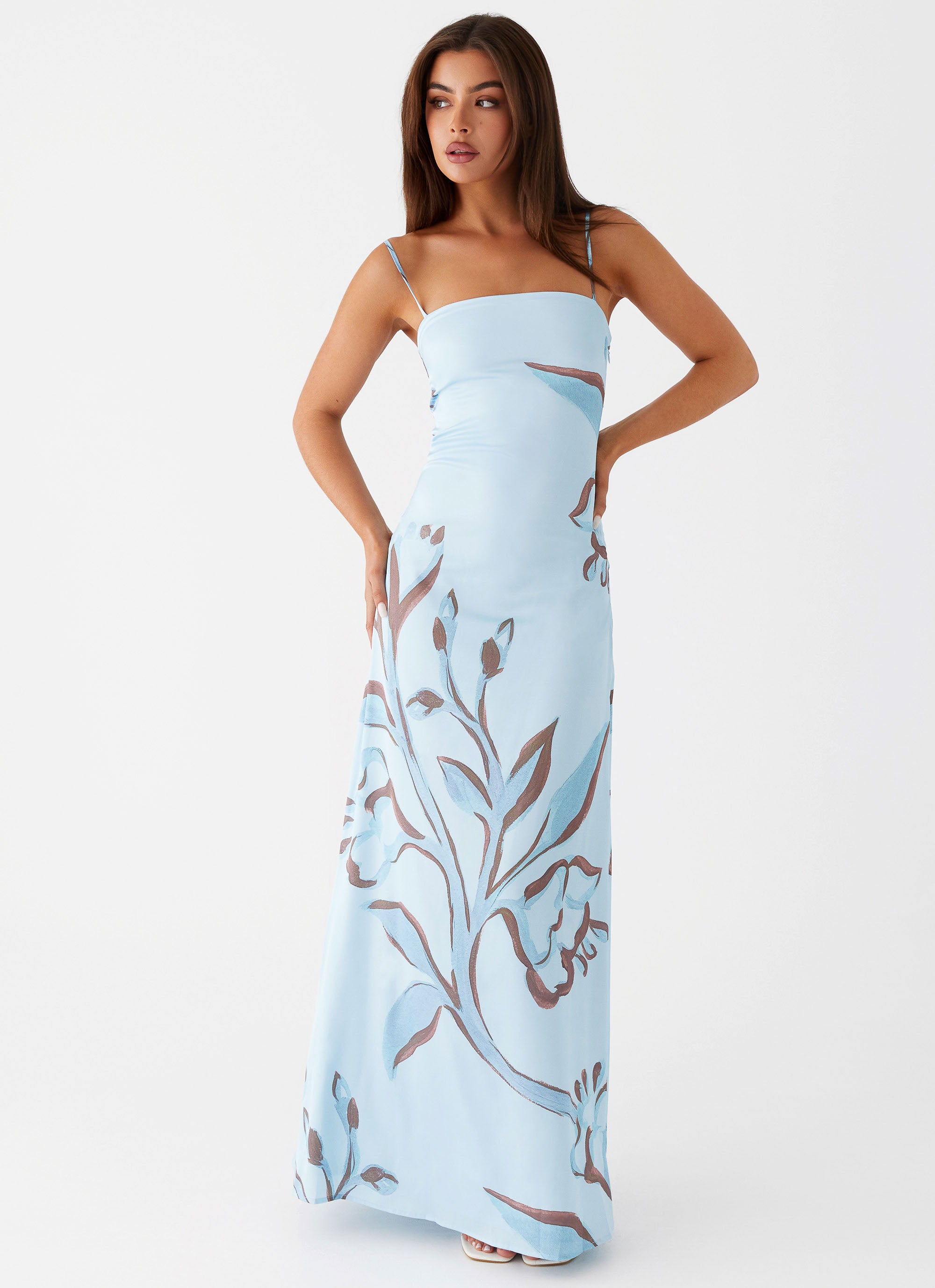 Aster Bloom Maxi Dress - Blue Floral Print Long Summer Dress for Women | Beach Vacation, Boho Party & Casual Outfit
