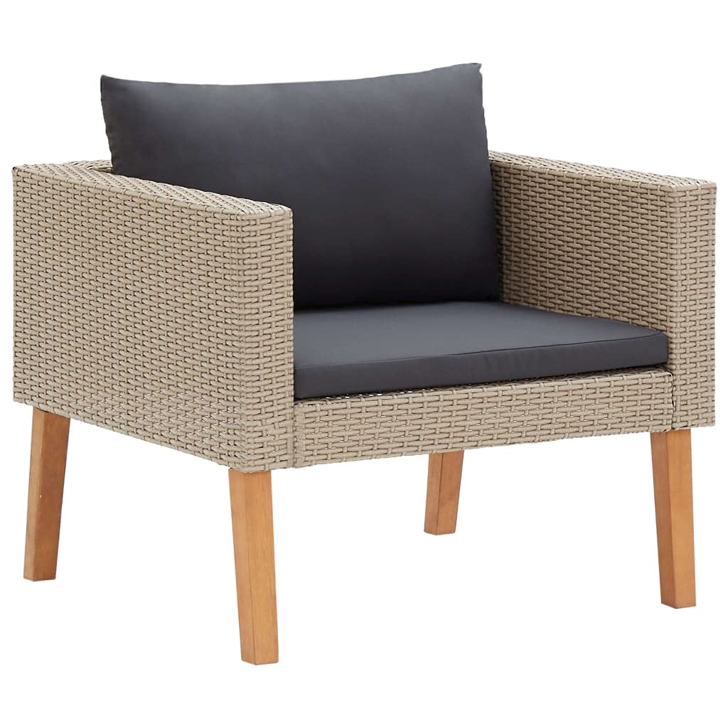 5-Piece Outdoor Bistro Set with Cushions - Poly Rattan Patio Table & Chairs in Beige - Perfect for Garden, Balcony, Beach, Coffee Bar & Deck Dining