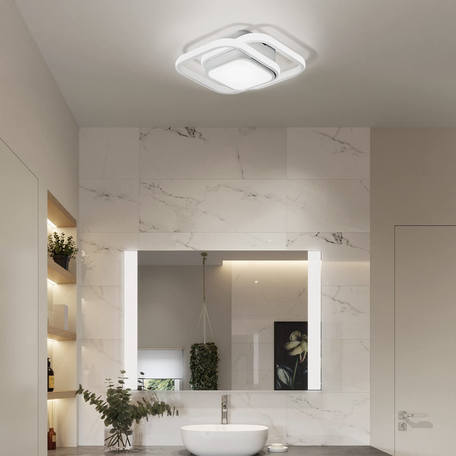 Modern Square LED Ceiling Light Fixture - CANEOE Small Cool White Hallway Light for Bedroom, Kitchen, Living Room, Study & Corridor | Energy-Efficient Indoor Lighting for Homes & Offices (White)