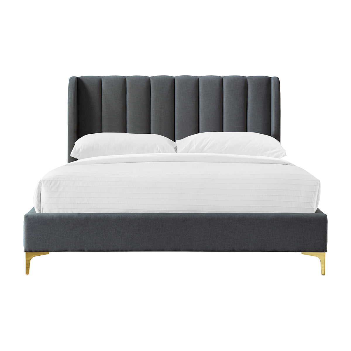 Georgia Fabric Queen Size Bed Frame - Modern Upholstered Platform Bed with Wooden Slats for Support | Perfect for Master Bedroom, Guest Room, or Dorm
