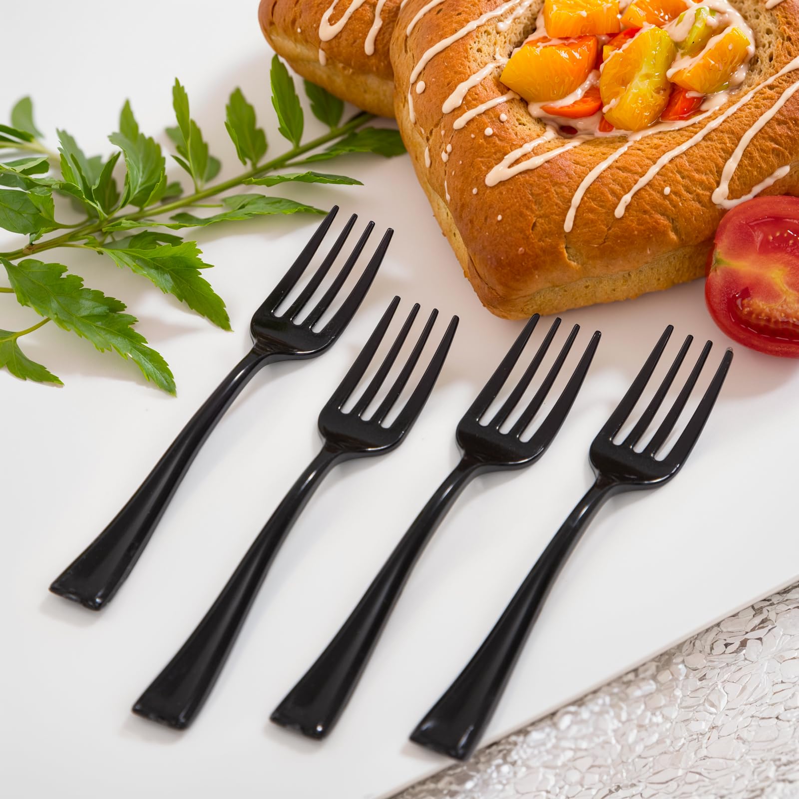 300-Pack Black Plastic Mini Forks 4 Inch - Heavy Duty Disposable Appetizer Forks - Perfect for Small Appetizers, Desserts, Parties, Picnics & Catering Events - Ideal for New Year Celebrations, Birthday Parties & Wedding Receptions