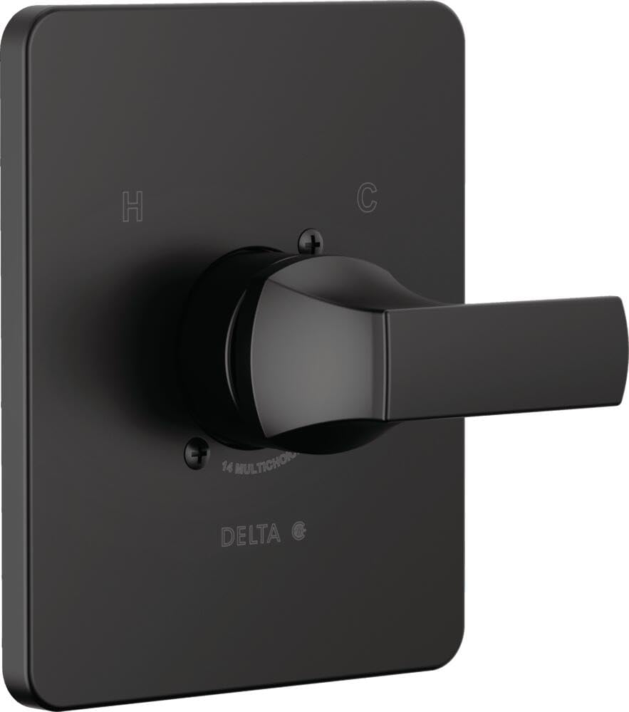 Delta T14037-BL Velum 14 Series Matte Black Single-Function Shower Valve Trim Kit with Handle - Shower Faucet Trim for Bathroom Remodel (Valve Not Included) - Perfect for Modern Home Bathrooms and Spa-Like Showers