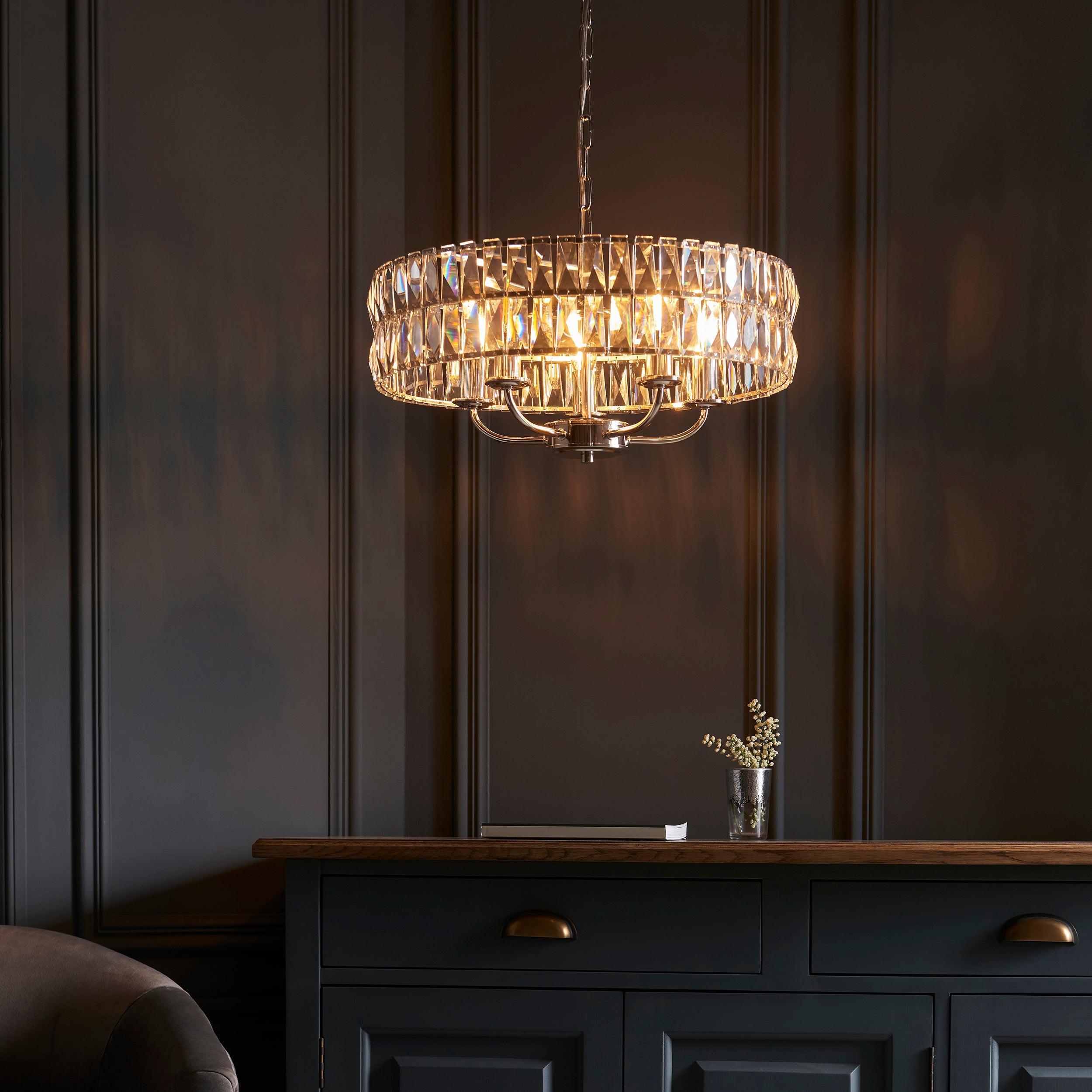Clifton 5-Light Modern Chandelier - Brushed Nickel Finish with Clear Cut Glass Pendant Lighting for Dining Room, Kitchen Island or Entryway