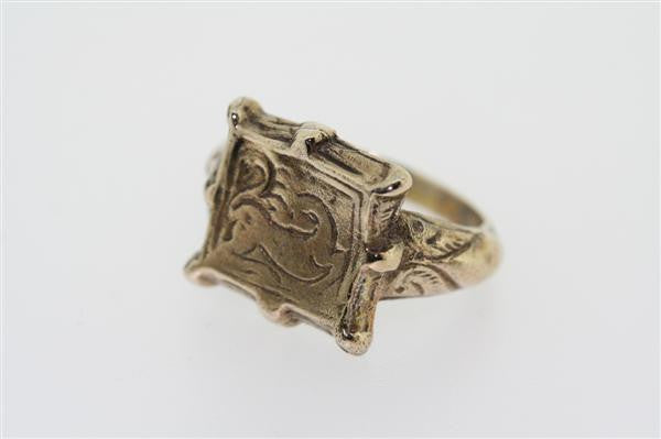 Vintage Bronze 8-Point Square Seal Ring for Men & Women - Perfect for Medieval, Gothic, and Fantasy Cosplay Costume Jewelry