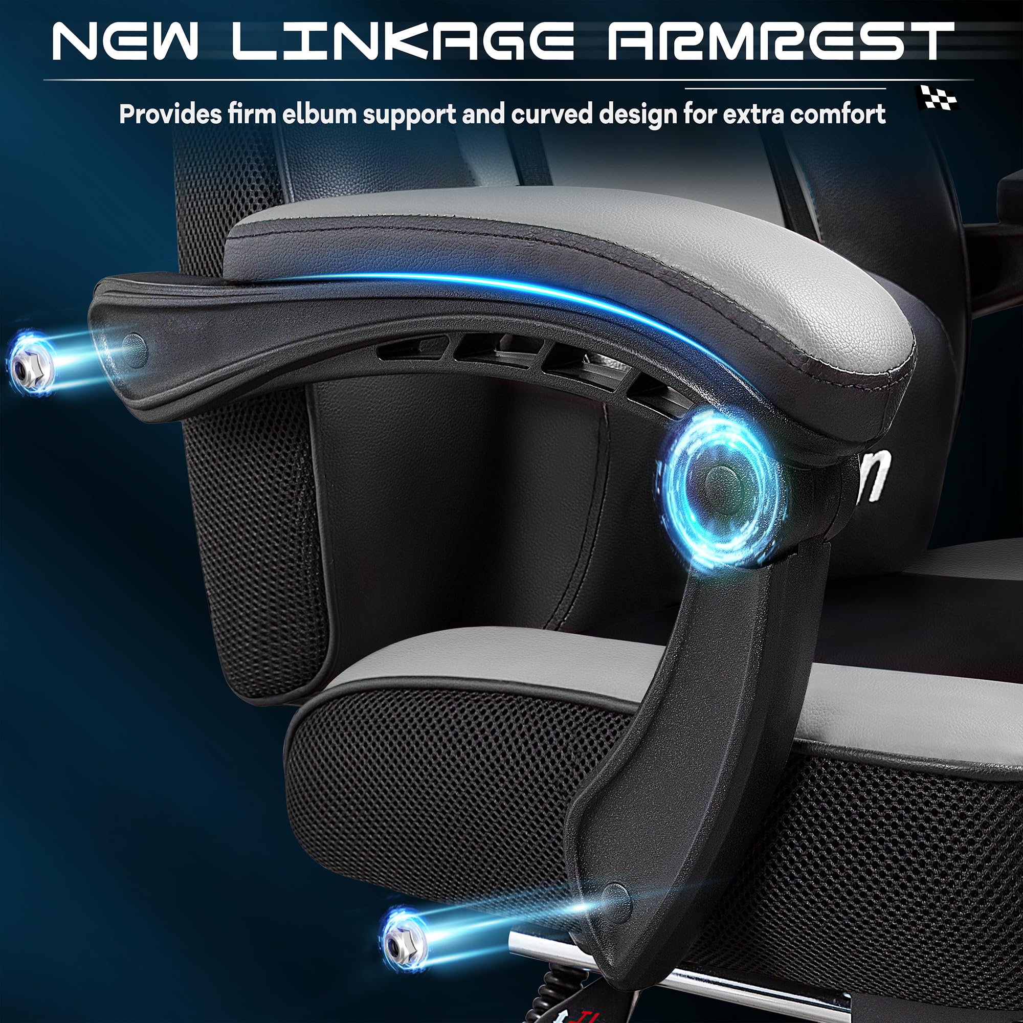 Meilocar Ergonomic Gaming Chair for Adults - Big and Tall Computer Chair with Adjustable Footrest, Massage Lumbar Support & 360° Swivel - Grey - Perfect for PC Gaming, Office Work & Home Entertainment