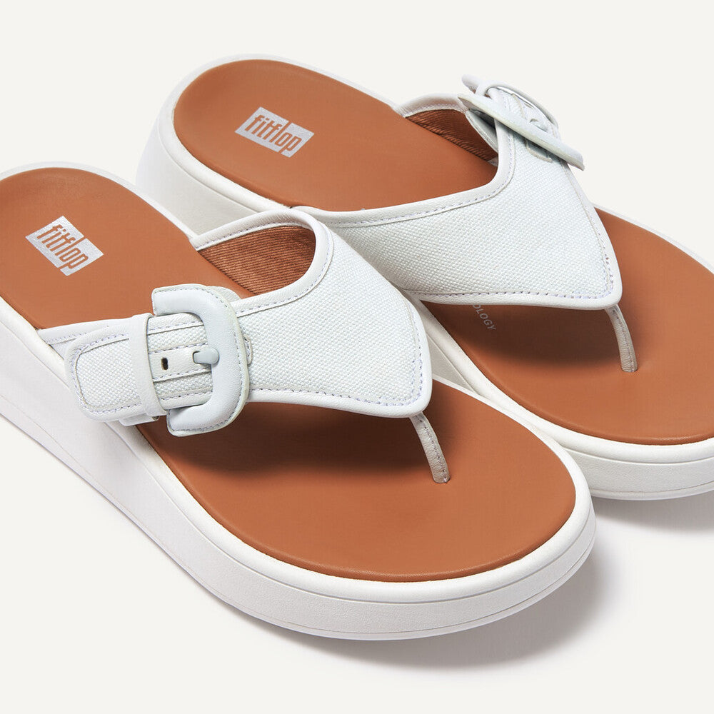 FitFlop F Mode Flatform Buckle Canvas Sandals for Women - Comfortable Walking Shoes in Seafoam Blue | Perfect for Beach, Vacation & Summer Outfits