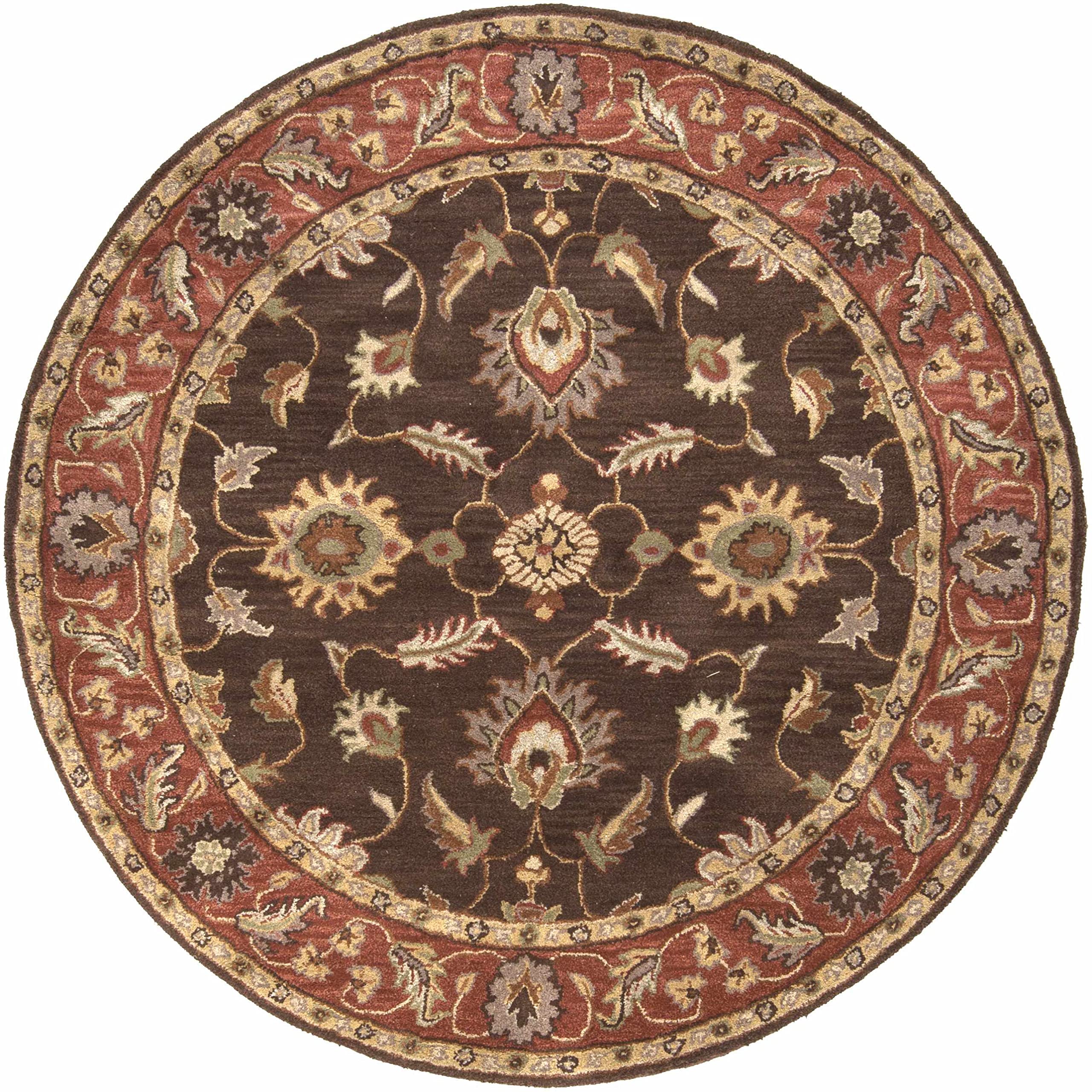 Hauteloom Daviston Wool Area Rug 5' x 8' - Traditional Beige Brown Red Handmade Rug for Living Room, Bedroom - Soft & Durable Floor Covering for Home Decor, Cozy Interior Design