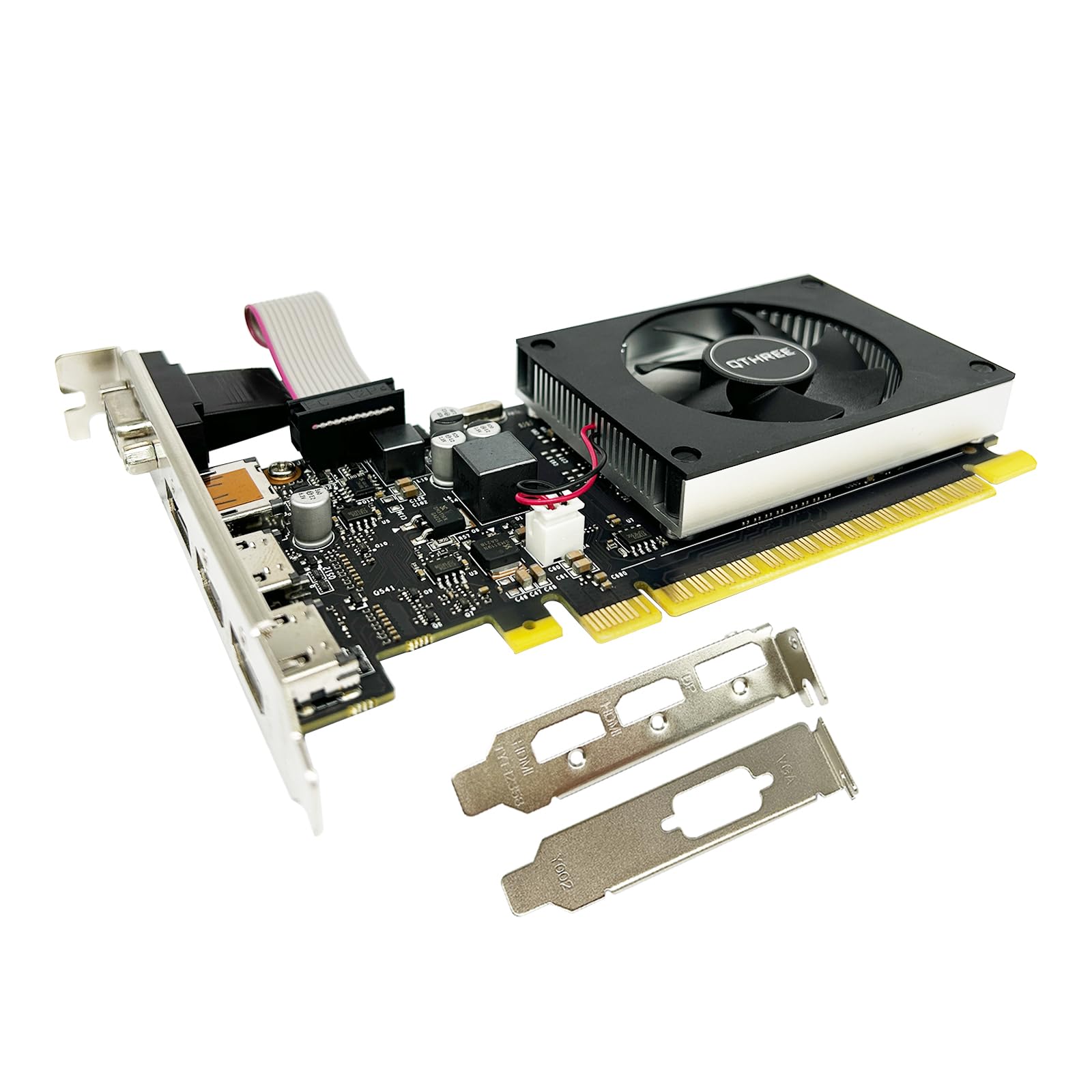 QTHREE GeForce GT 730 4GB 64Bit DDR3 Gaming Graphics Card with 2x HDMI, VGA, DP - Low Profile PCIe x8 2.0 Video Card for PC, Supports 4 Monitors, Windows 11 & DirectX 12 - Perfect for Gaming, Home Theater & Office Workstations
