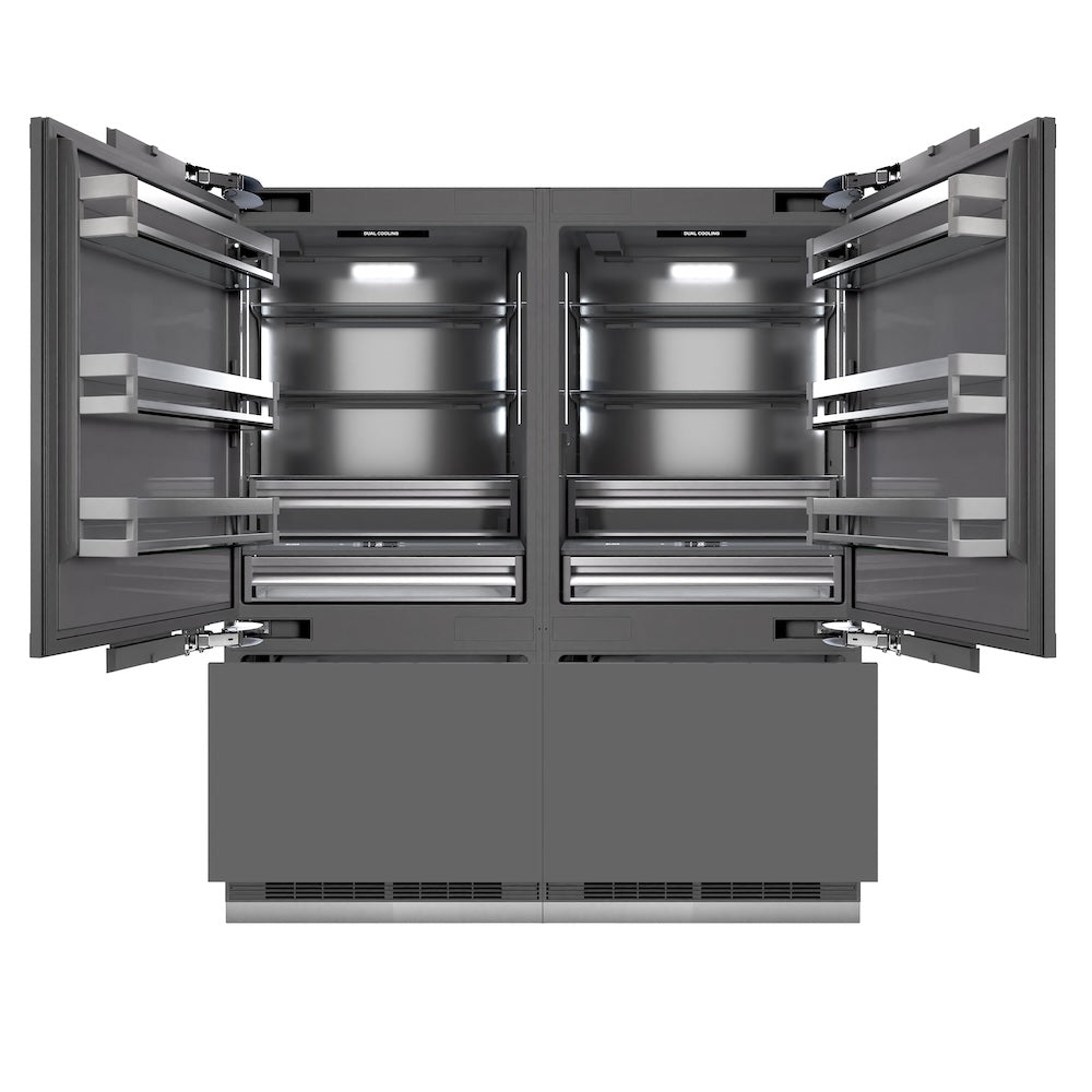 ZLINE Autograph Edition 72-Inch Built-In French Door Refrigerator - 39.6 cu.ft Capacity, Panel Ready, Bottom Freezer, Water & Ice Dispenser, Graphite Gray Interior with Polished Gold Accents (GRBITZ 72 G) - Perfect for Luxury Kitchens and Modern Home Design
