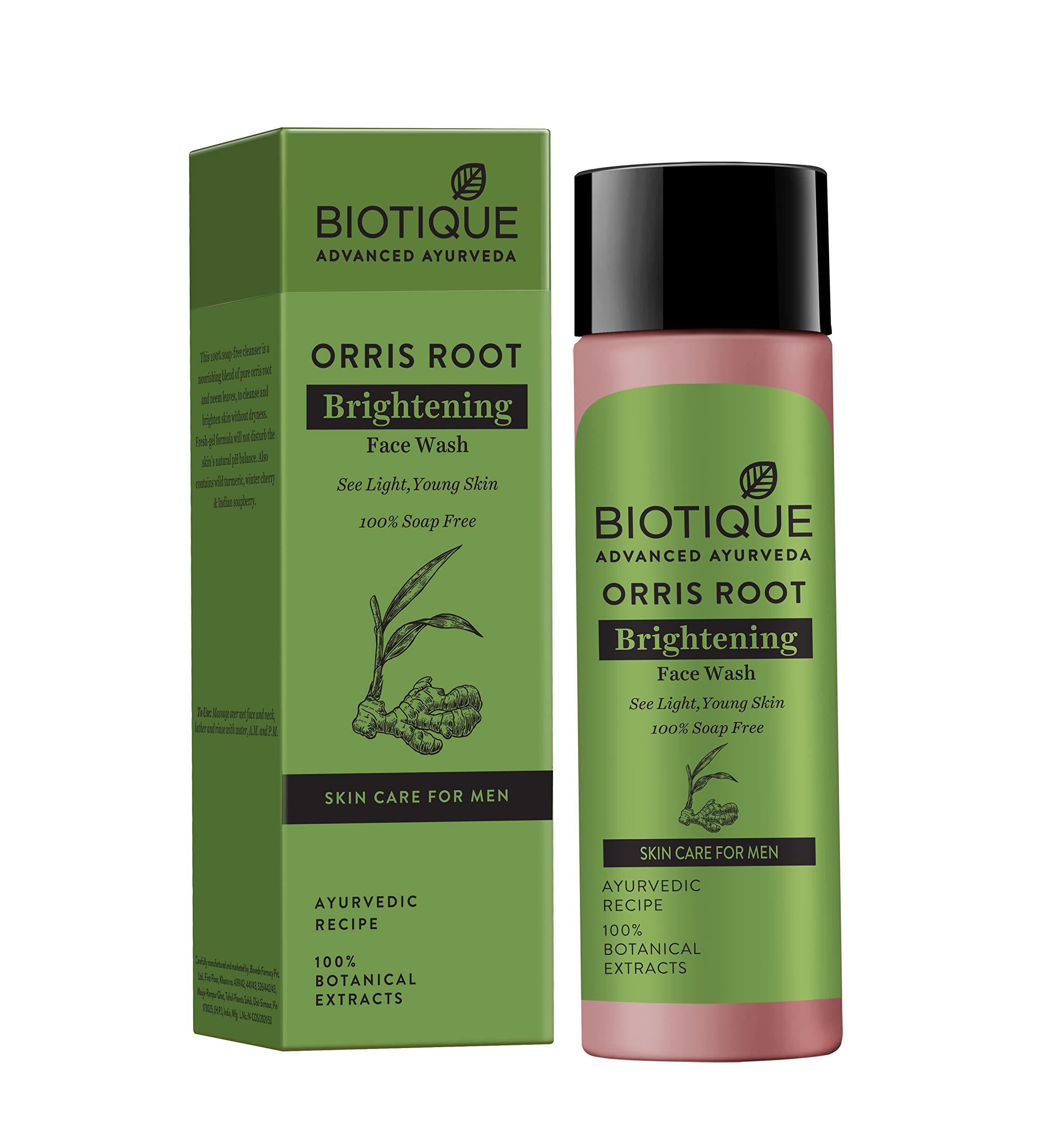 Biotique Bio Orris Root Brightening Face Wash for Men | Soap-Free Cleanser, 120ml | Gentle Daily Skincare for Brighter, Healthier Skin