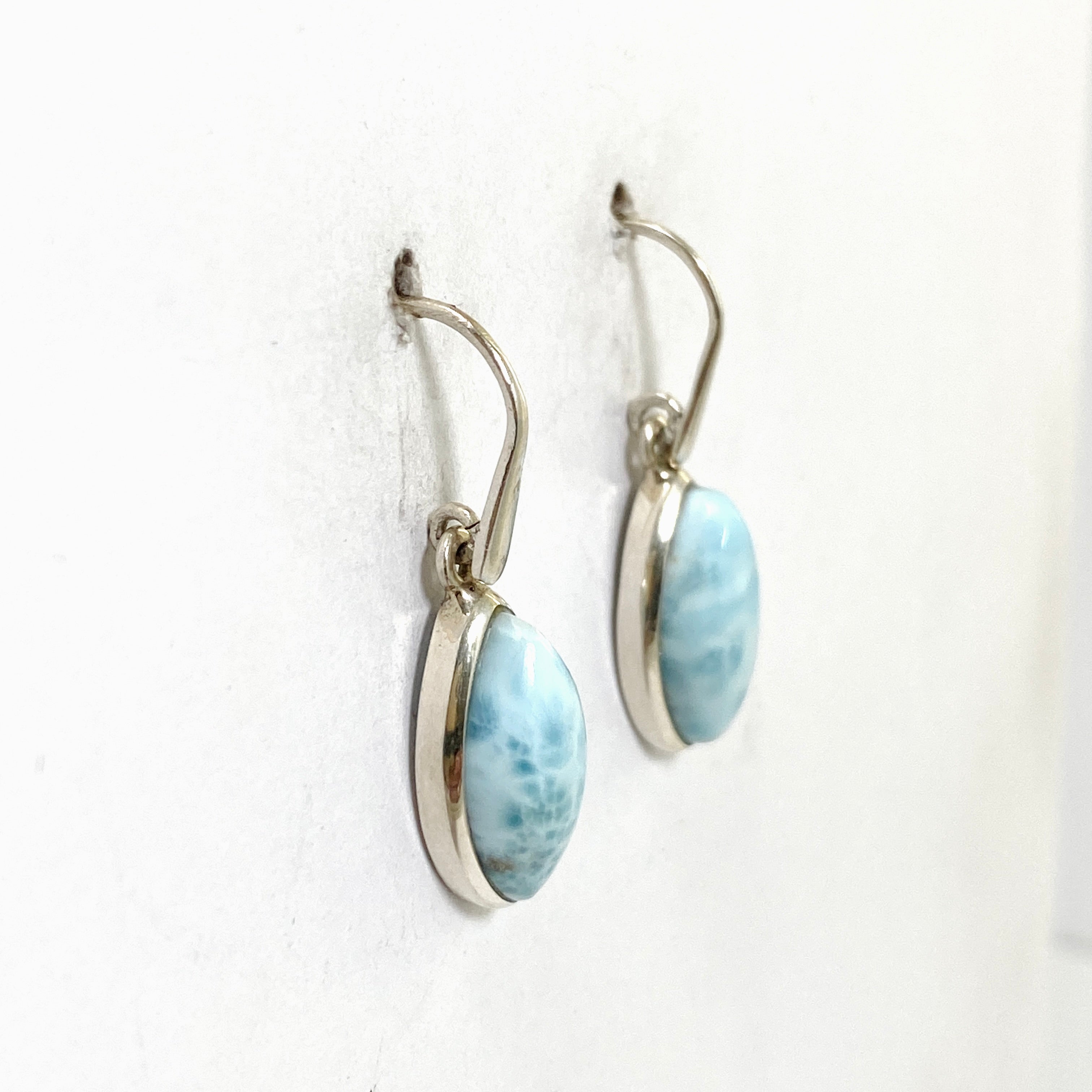 Larimar Marquise Cabochon Earrings – Handmade Sterling Silver Dangle Earrings for Women – Perfect for Beach Weddings & Boho Fashion