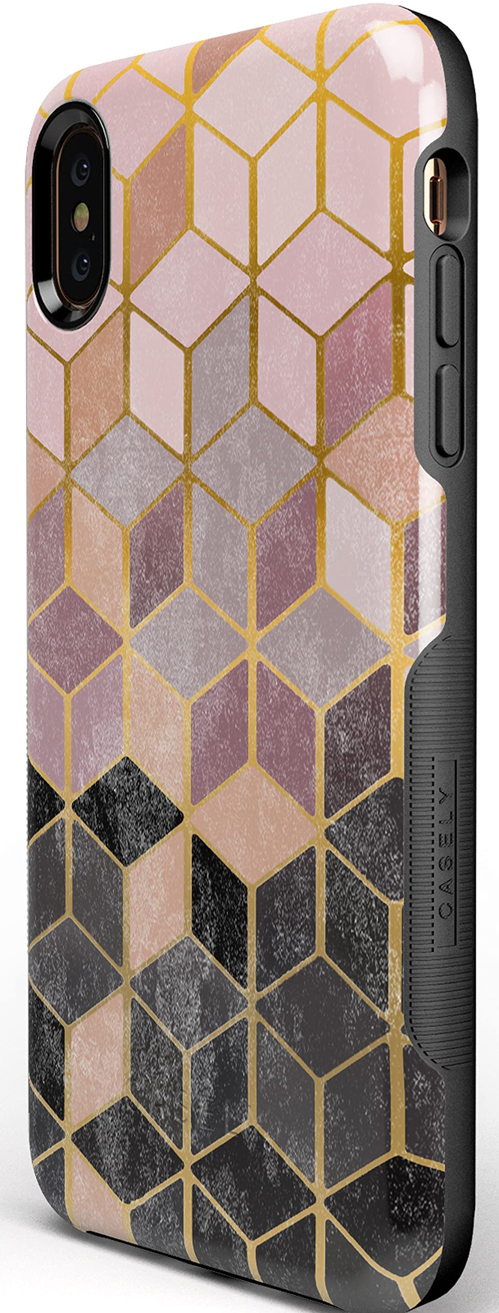 Casely iPhone Xs Max Case - Geo Rose Gold Marble Phone Cover | Slim Protective Shockproof Case for Women & Men | Perfect for Work, Travel & Everyday Use