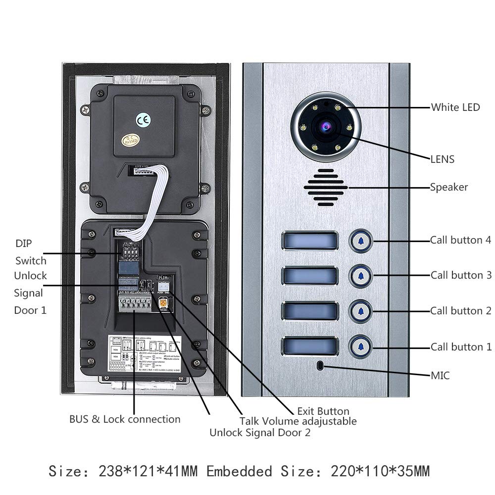 7-Inch Video Door Phone Intercom System with Night Vision - 2-Wire Apartment Intercom Kit for Electronic Door Locks | Home Security & Smart Access Control for Apartments, Condos & Offices