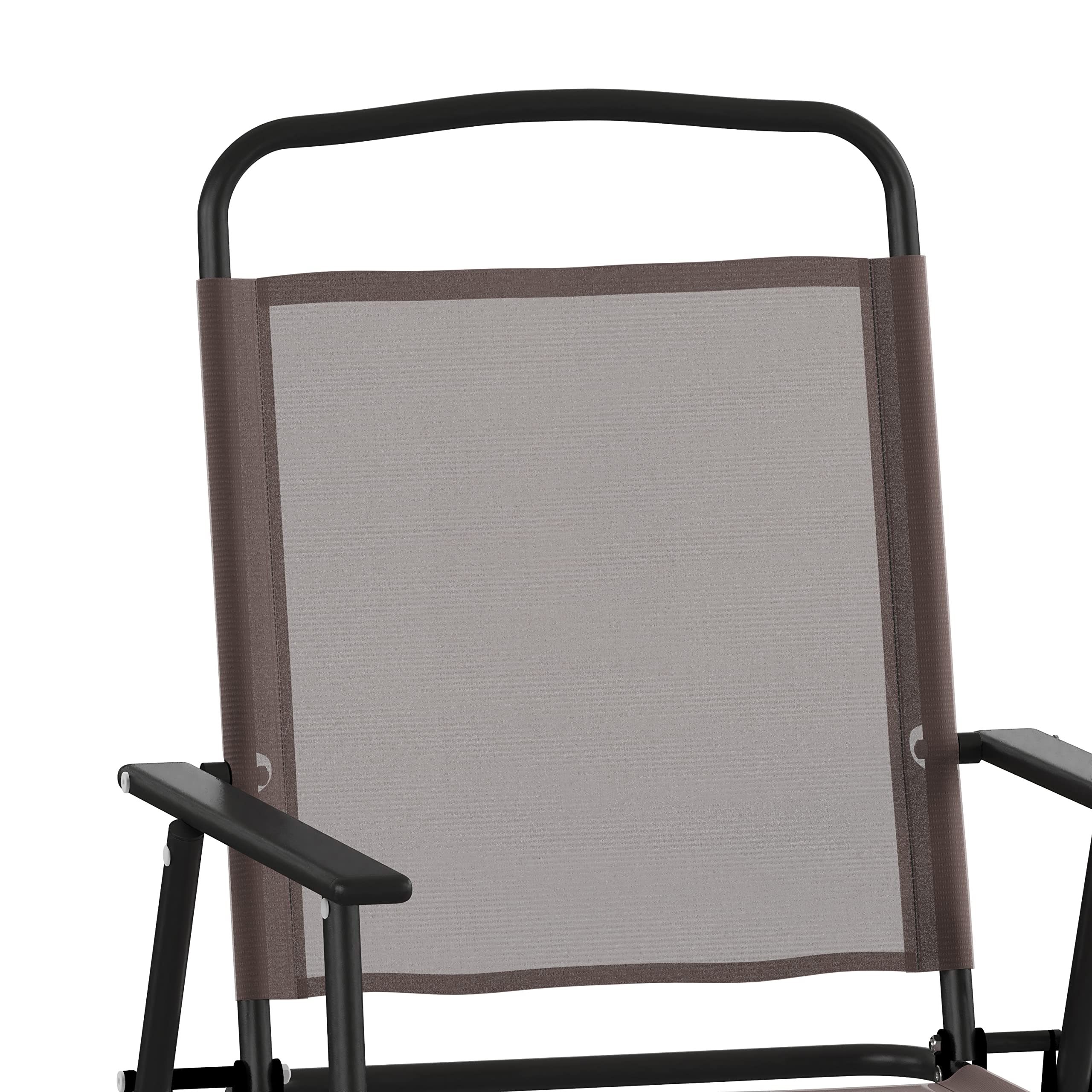 Flash Furniture Mystic Folding Patio Sling Chairs - Set of 2 Brown Textilene Outdoor Lawn Chairs with Armrests | Perfect for Backyard, Poolside & Garden Relaxation