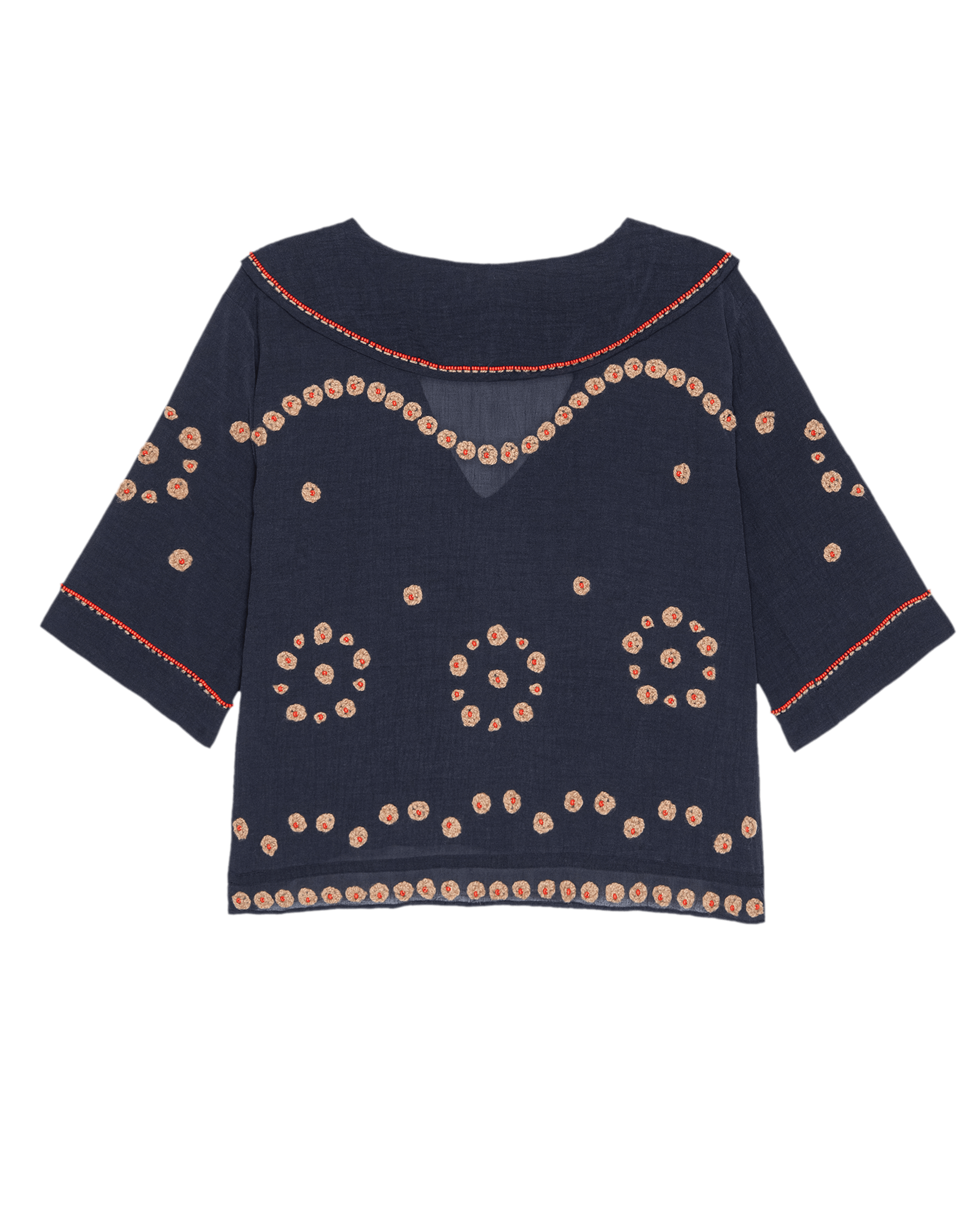 Vintage Beaded Sailor Top in Navy Blue - Perfect for Boho Chic Outfits and Summer Festivals