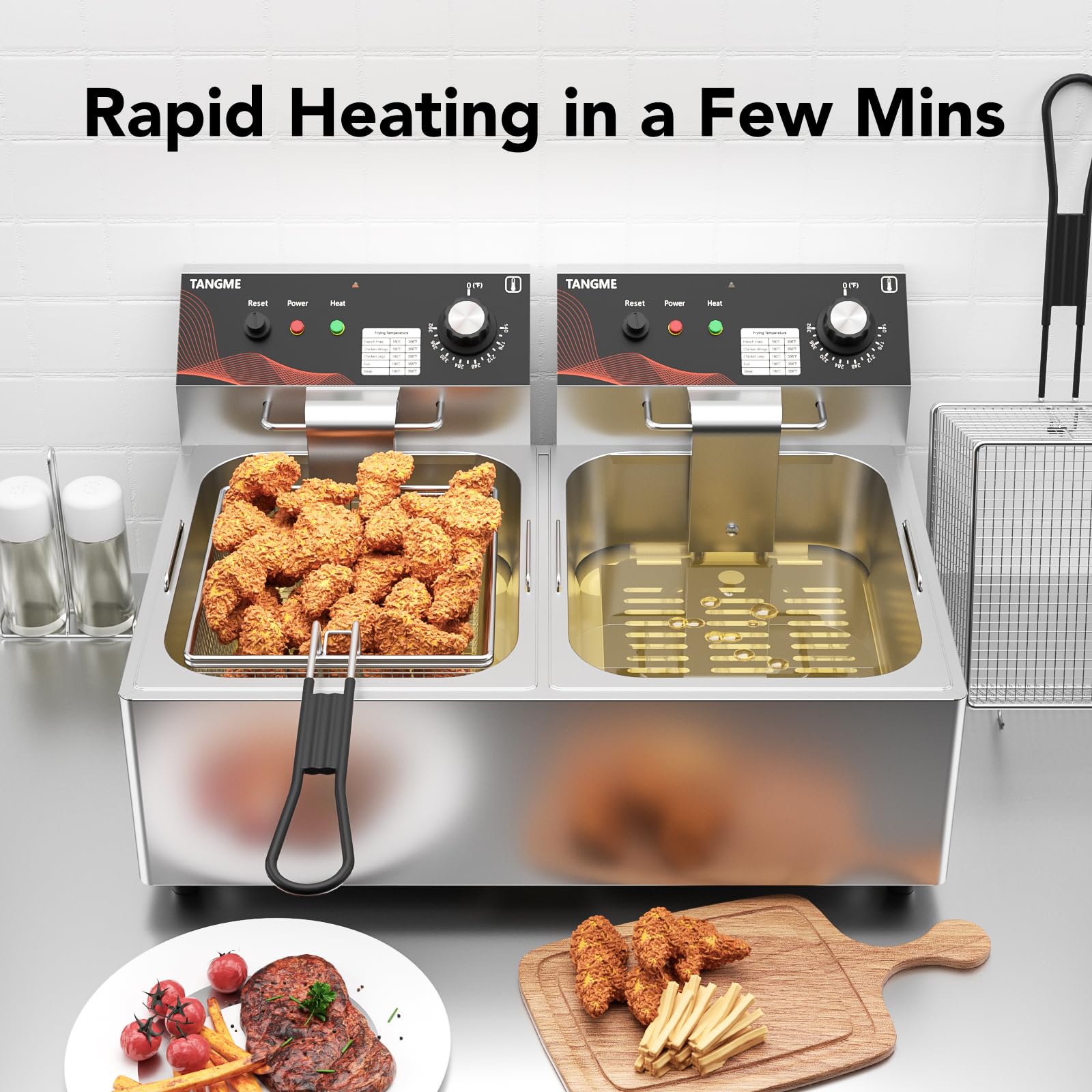 Upgraded 20.7Qt Commercial Deep Fryer with Baskets - Dual Tank Electric Countertop Fryer, 3600W 120V, 1mm Thickened Stainless Steel, UL Certified for Restaurants, Food Trucks & Catering Businesses