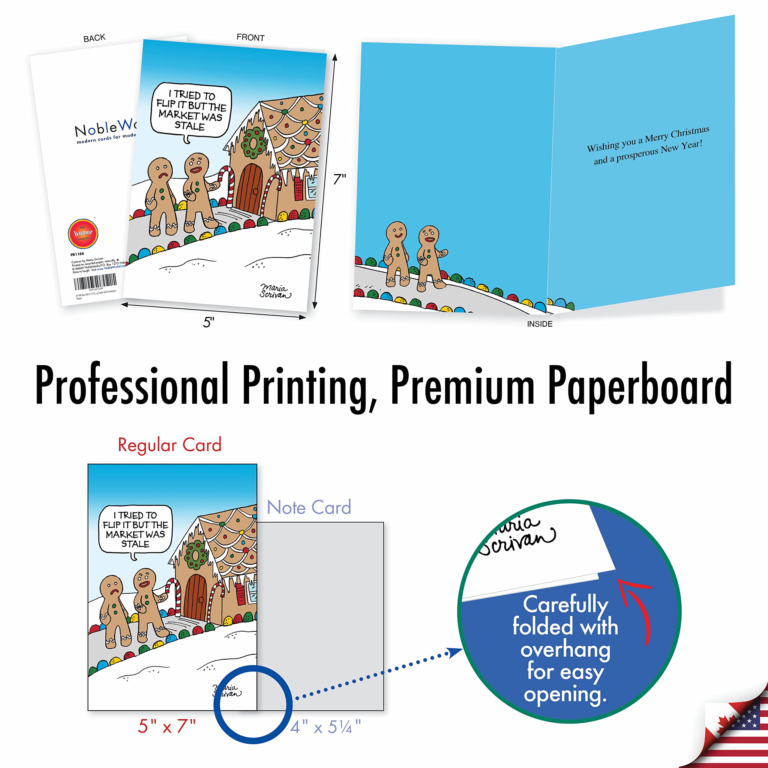 Funny Christmas Cards with Cartoon Animals - Boxed Set of 12 Merry Holiday Greeting Cards (1 Design) - Perfect for Office Exchanges, Family Gifts & Festive Mailings