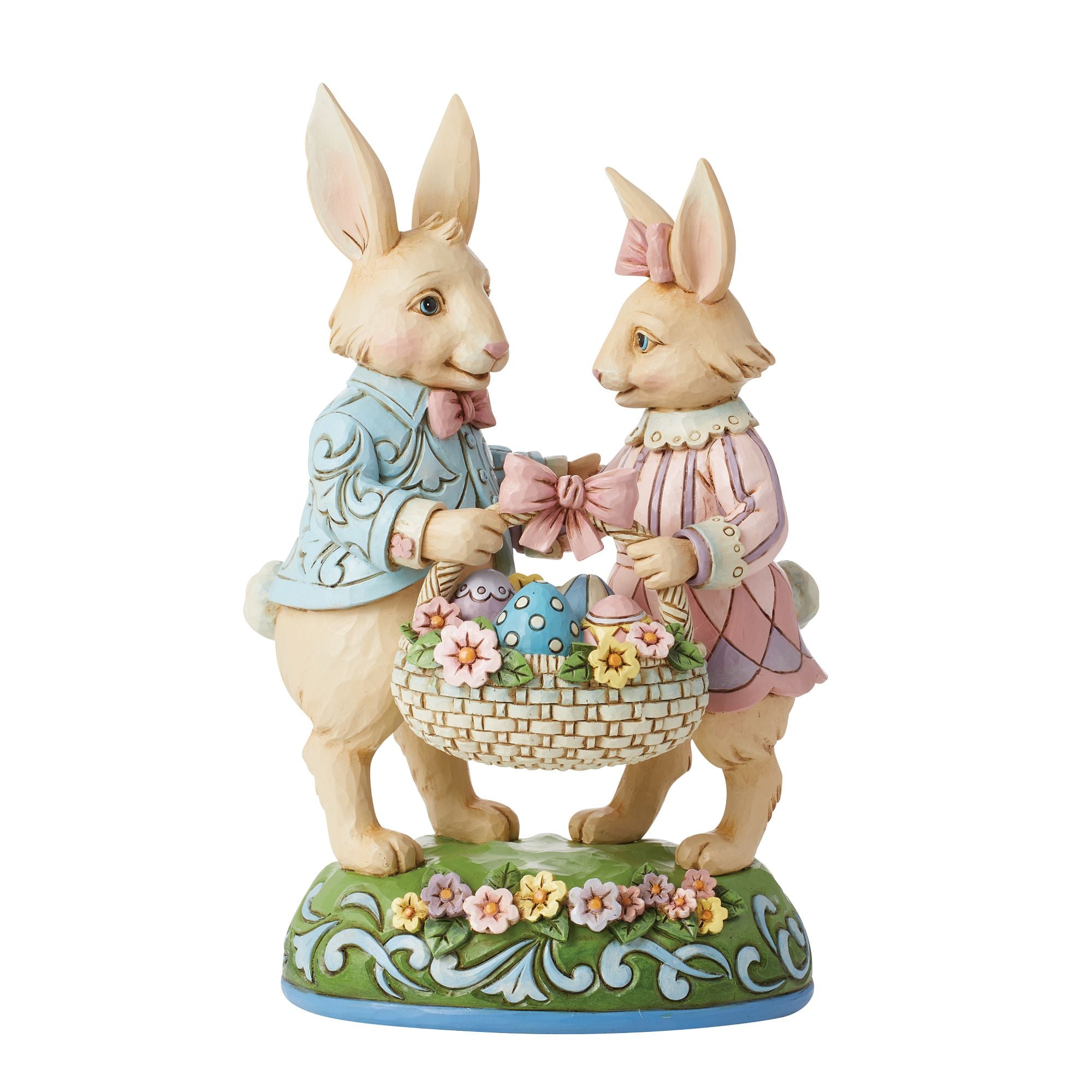 Easter Bunny Couple Figurine with Basket - Handmade Resin Home Decor for Spring & Easter - Perfect for Table Centerpiece, Mantel Display, and Holiday Gift Giving
