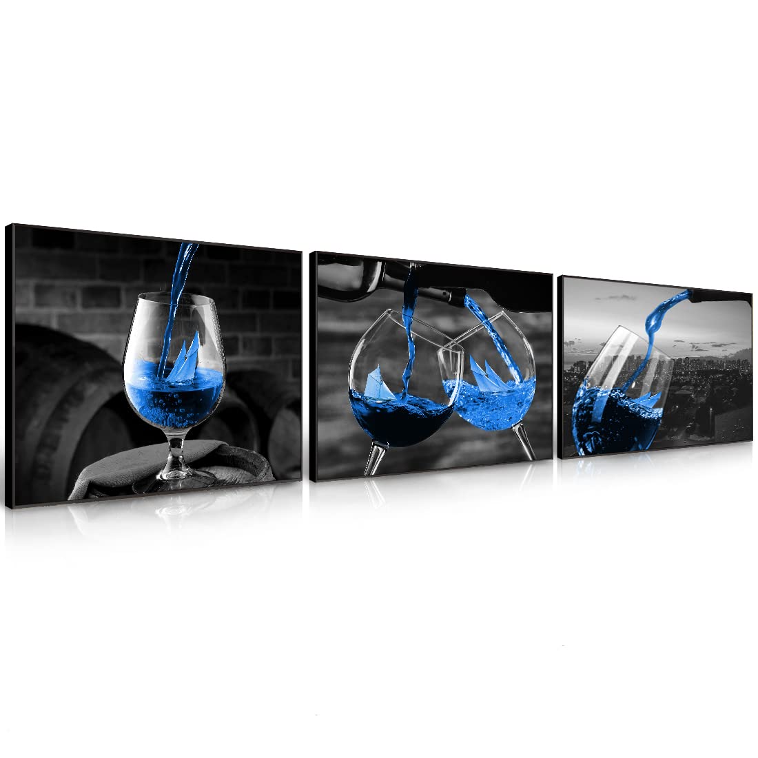 BOOMER 3-Piece Wine Themed Kitchen Canvas Art Set - Framed Wine Glasses Paintings for Wall Decor, Perfect for Dining Room & Kitchen Decor | Ideal for Home Bar, Wine Cellar, and Entertaining Spaces