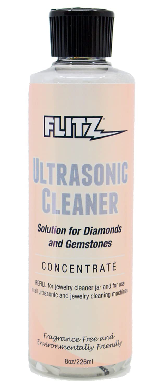 **Flitz Ultrasonic Cleaner Solution - Jewelry Cleaner Concentrate for Sonic & Ultrasonic Machines | Fast & Effective Jewelry Cleaning | 8oz Liquid Made in USA | Safe for All Jewelry (No Gemstone) | Perfect for Rings, Necklaces, Watches & Small Accessories**