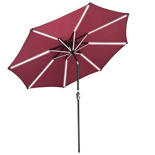 Solar-Powered LED Patio Umbrella - 9ft Outdoor Market Umbrella with 8 Ribs & Auto-Tilt System (Terracotta) - Perfect for Backyard, Poolside, and Restaurant Outdoor Seating