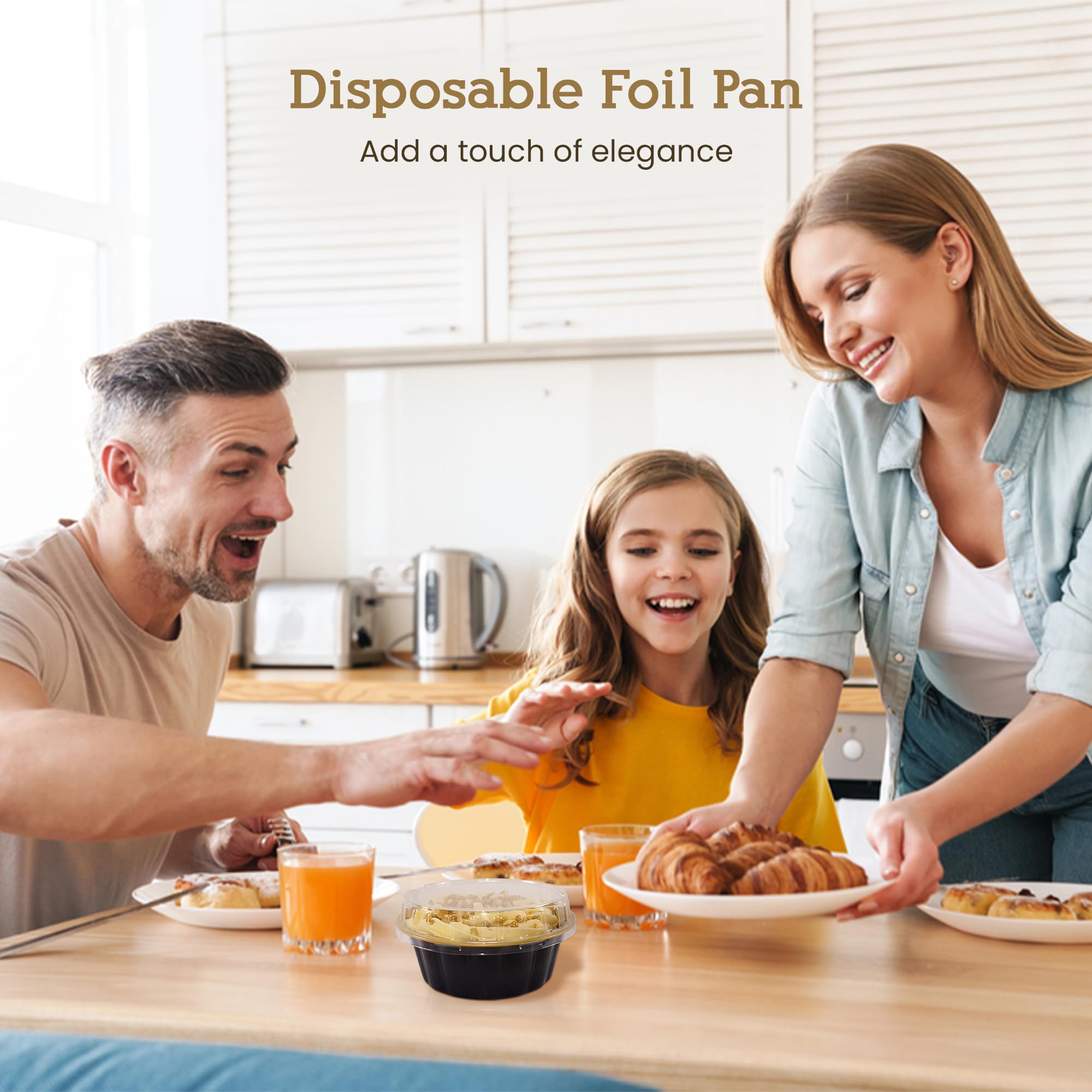 KitchenDance 8 oz Disposable Round Aluminum Foil Pans with Snap-on Lids - Mini Cake Pans for Baking, Cupcakes & Desserts | Sturdy Scalloped Design, Vibrant Colors | Perfect for Parties, Picnics & Meal Prep (Pack of 50)
