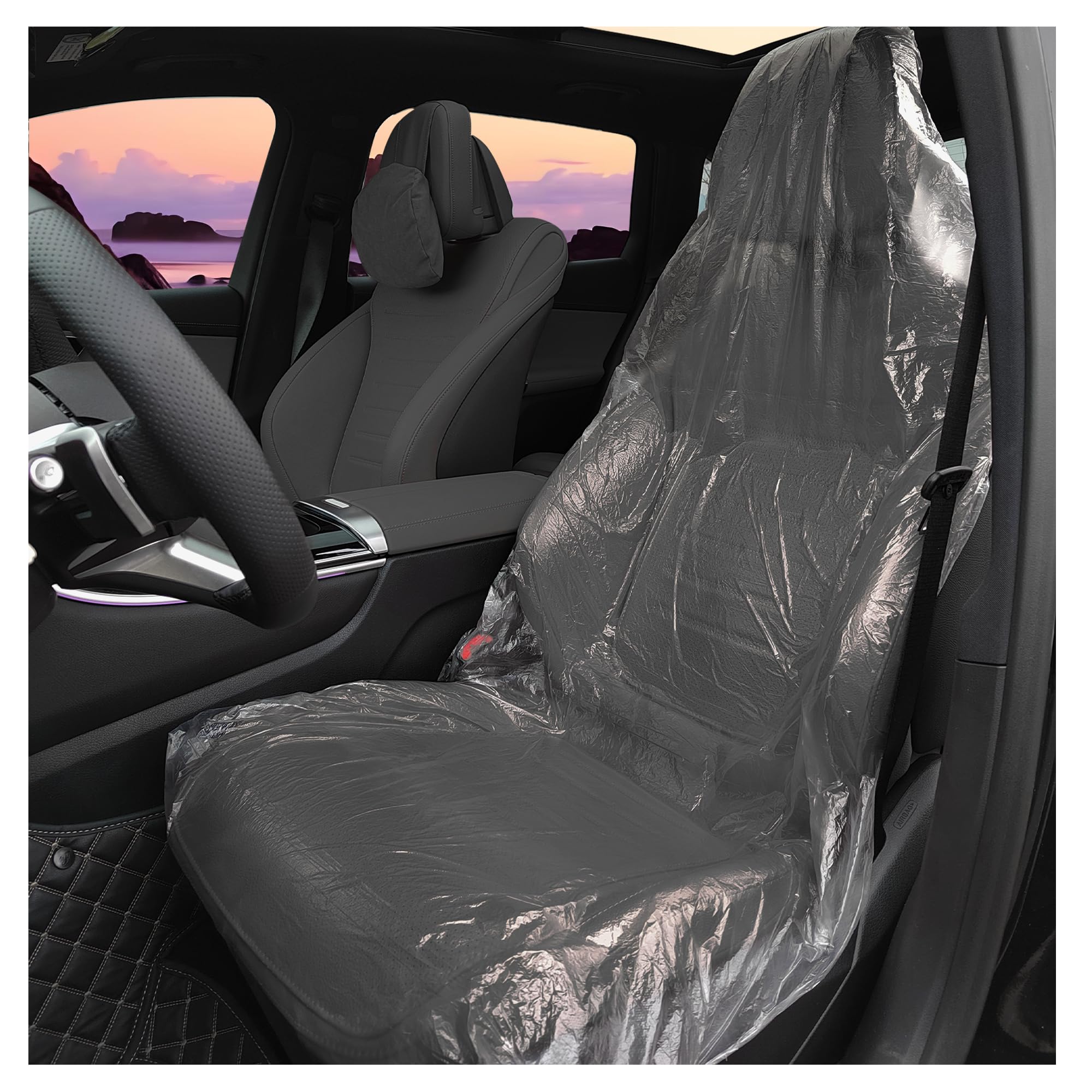 50PCS Disposable Plastic Car Seat Covers - Universal Fit for Most Vehicles, Temporary Protection & Interior Cleanliness - Ideal for Road Trips, Moving, Pets, and DIY Projects