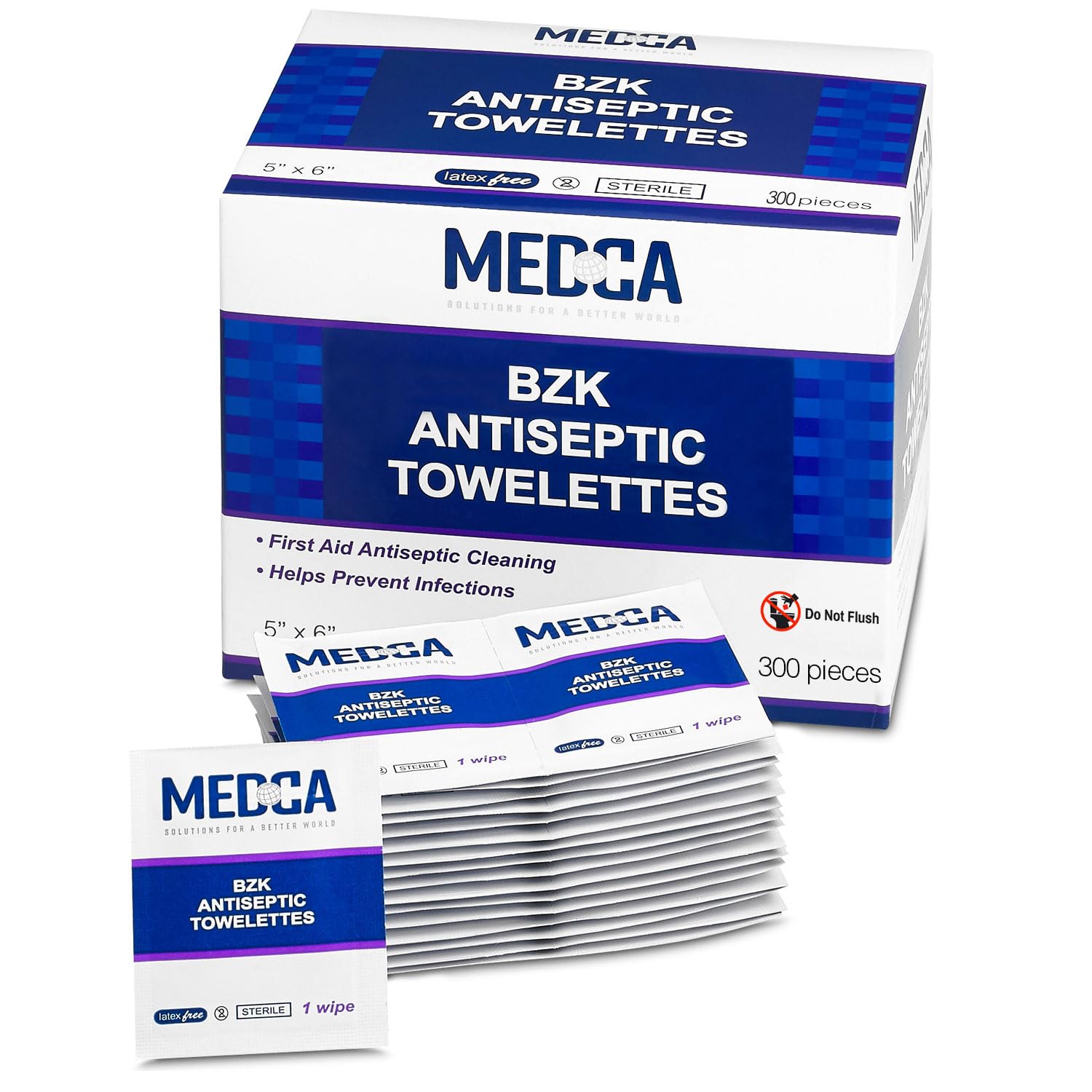 MEDca 300-Pack Benzalkonium Chloride Hand Wipes | BZK Antiseptic Cleaning Swabs | Single-Use Sanitizing Wipes for Home, Office & Travel Hygiene