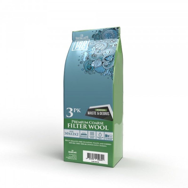 Bioscape Premium Coarse Filter Wool 3 Pack - Blue - High Efficiency Aquarium Filter Media for Fish Tanks, Ponds & Water Filtration Systems
