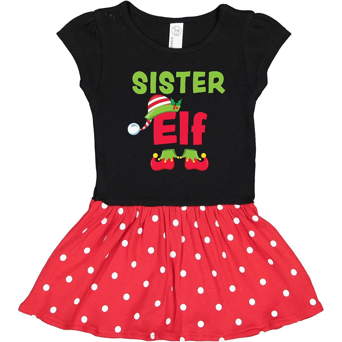 Inktastic Christmas Sister Elf Toddler Dress - Festive Holiday Outfit for Baby Girls, Cute Xmas Party Dress for Toddler Sisters - Perfect for Family Photos, Holiday Gatherings & Christmas Celebrations