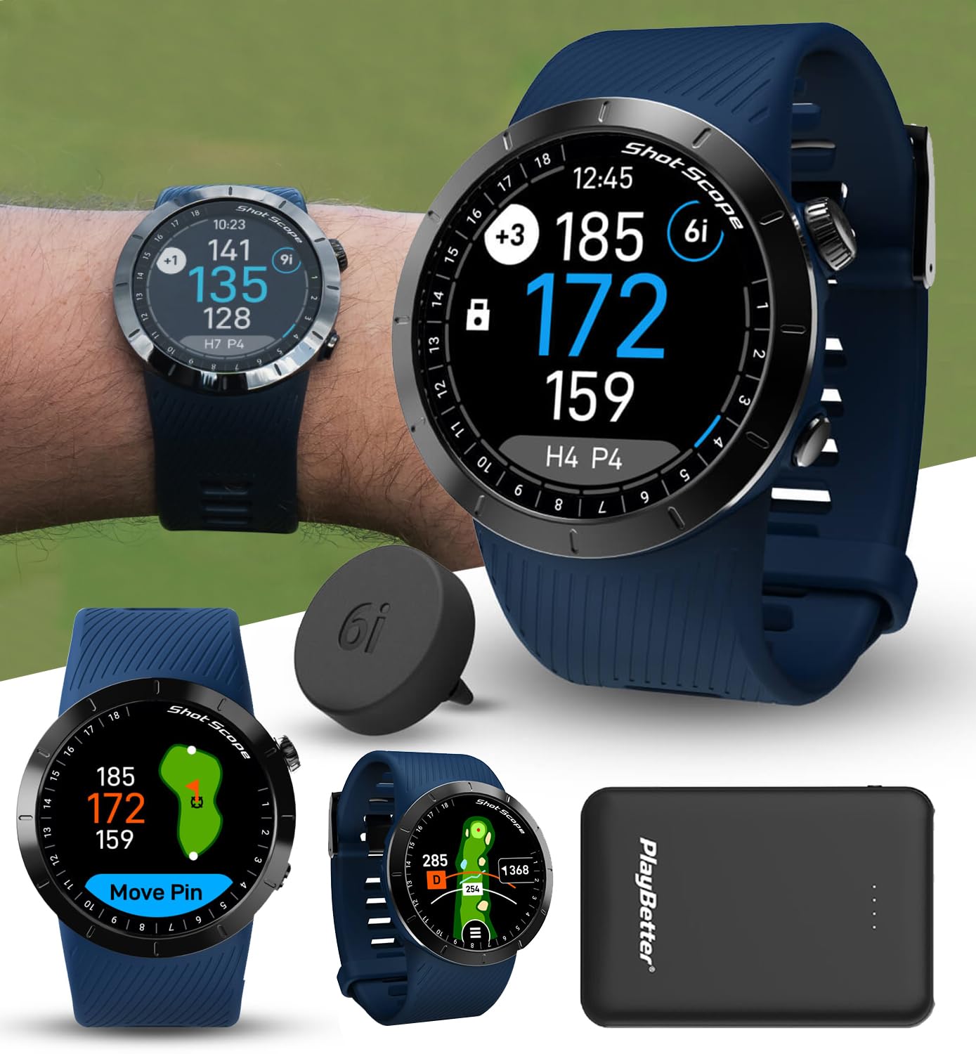 Shot Scope X5 Midnight Blue Golf GPS Watch with PlayBetter Portable Charger & 16 Gen 2 Shot Tracking Tags | Touchscreen Display, Front/Middle/Back Distances, Precise Shot Detection | Perfect for Golfers, Tournaments & Practice Rounds