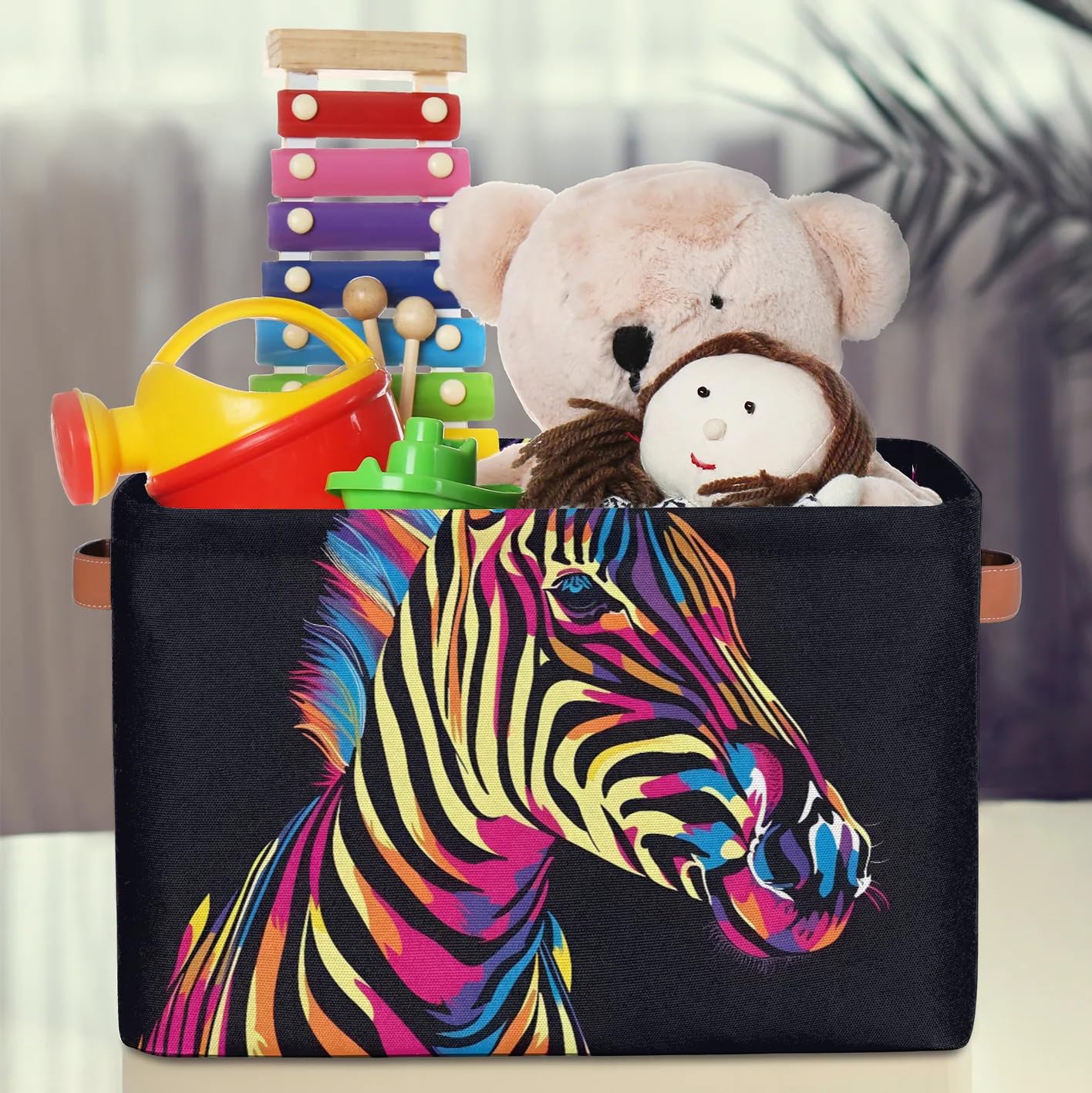 Large Zebra Print Storage Baskets with Handles - 2 Pack Fabric Closet Organizers for Shelves, Collapsible Decorative Bins for Home Organization | Perfect for Clothes, Toys & Bedroom Storage