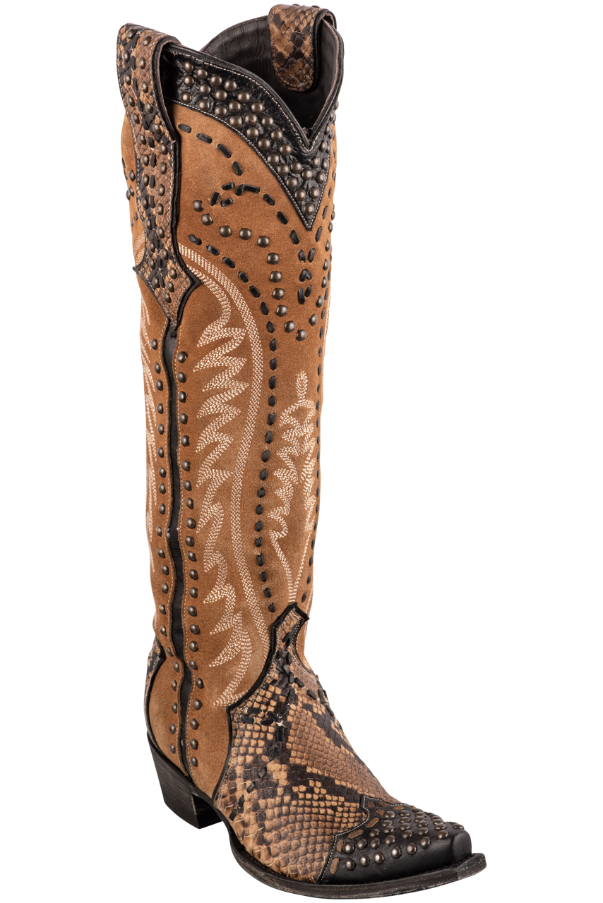 Double D Ranch by Old Gringo Women's Western Cowboy Boots - Brown Snake Print Leather Tall Riding Boots for Country Fashion & Rodeo Events