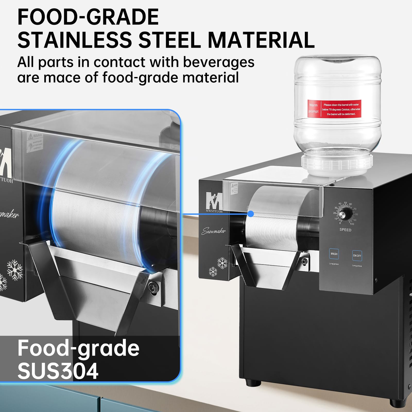 **330LBS/24H Commercial Snowflake Ice Maker Machine - 660W Fast Cooling Stainless Steel Shaved Ice Maker for Desserts, Ice Cream, Bubble Tea, Slushies - Perfect for Parties, Cafes, Bars & Restaurants**