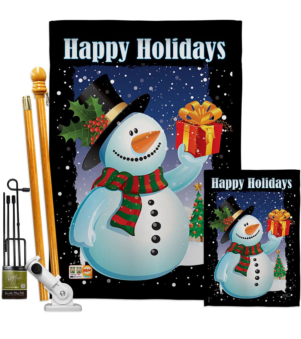 Christmas Snowman Garden House Flags Kit - Winter Holiday Decorative Yard Banner with Santa & Reindeer - Made in USA 28x40 Inches - Perfect for Front Yard, Porch & Seasonal Outdoor Decor