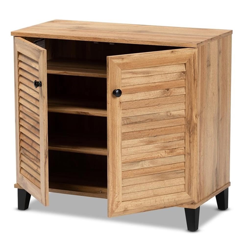 Baxton Studio Coolidge Modern Oak Brown 2-Door Shoe Storage Cabinet - Contemporary Wooden Shoe Organizer for Entryway, Closet & Bedroom