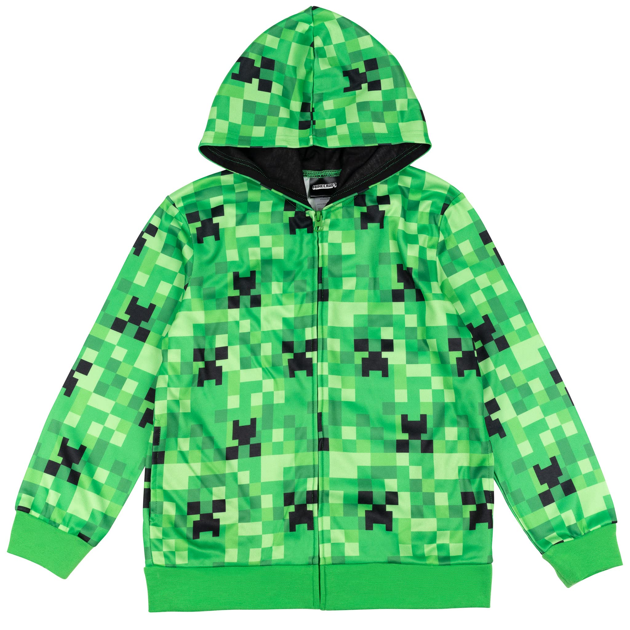 Minecraft Creeper Hoodie for Men & Women - Green French Terry Zip-Up Sweatshirt - Perfect for Gaming, Cosplay & Casual Wear