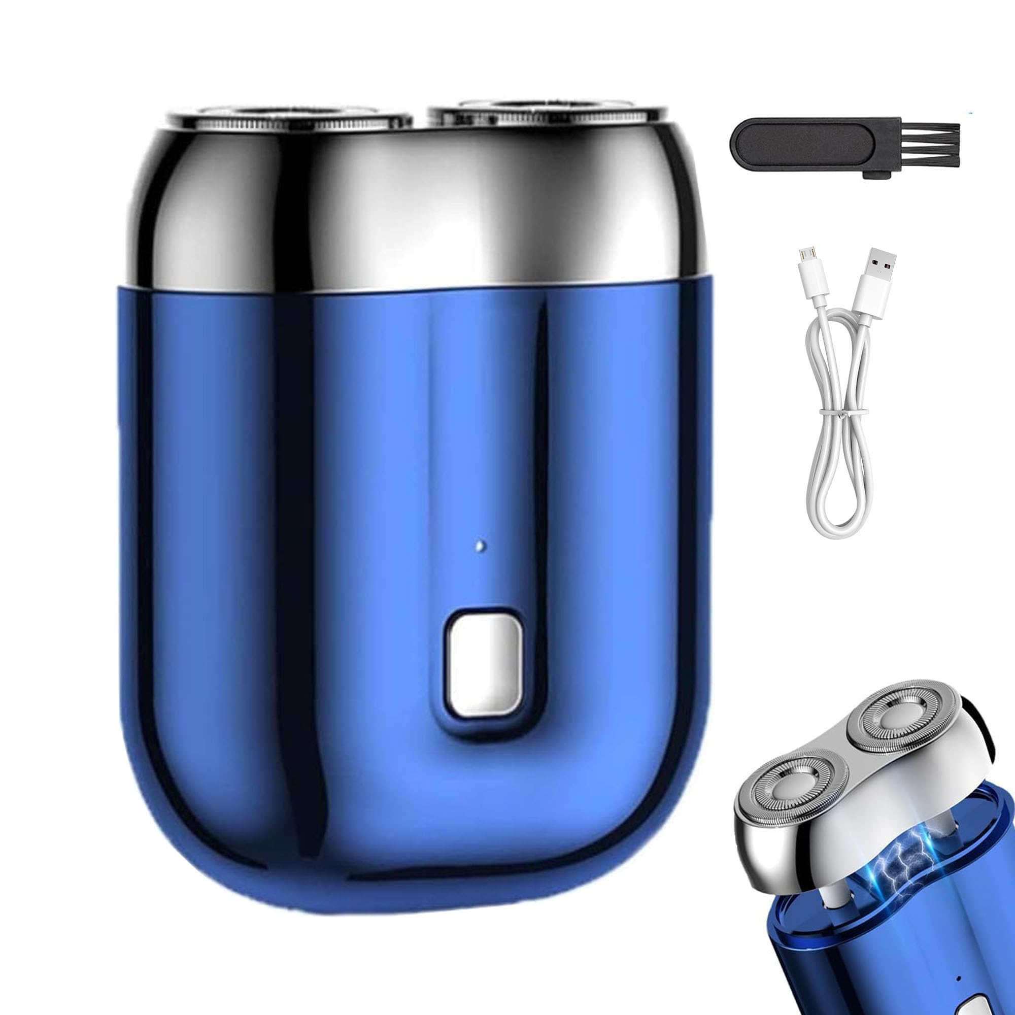 Mini Electric Shaver for Men - Portable Dual Head USB Rechargeable Waterproof Travel Razor - Perfect for Home, Office & On-The-Go Grooming (Blue)