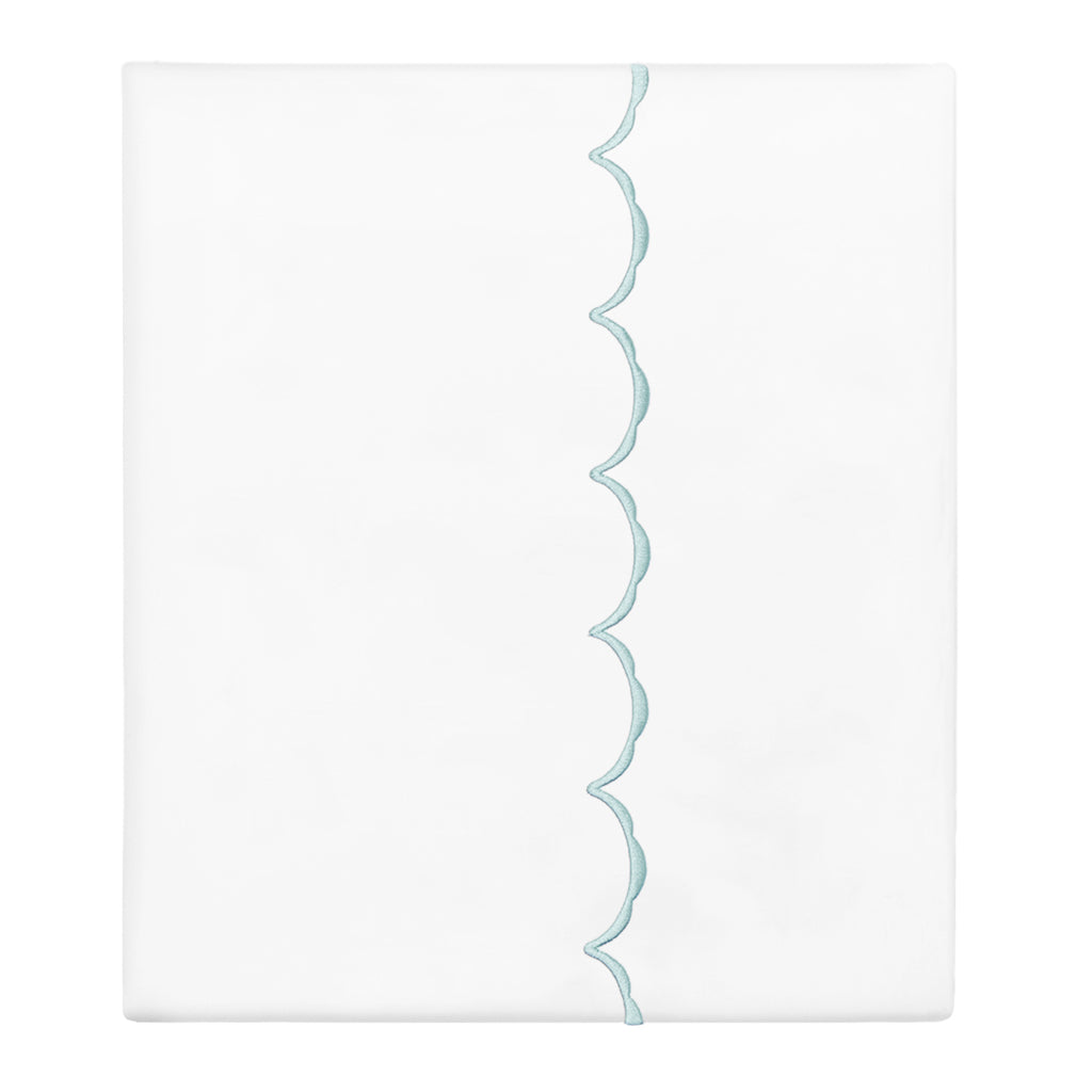 Premium Porcelain Green Wavelet Embroidered Flat Sheet - Soft & Breathable 100% Cotton Bed Sheet Set for Queen Size Bed - Perfect for Home, Hotel, and Guest Room Decor