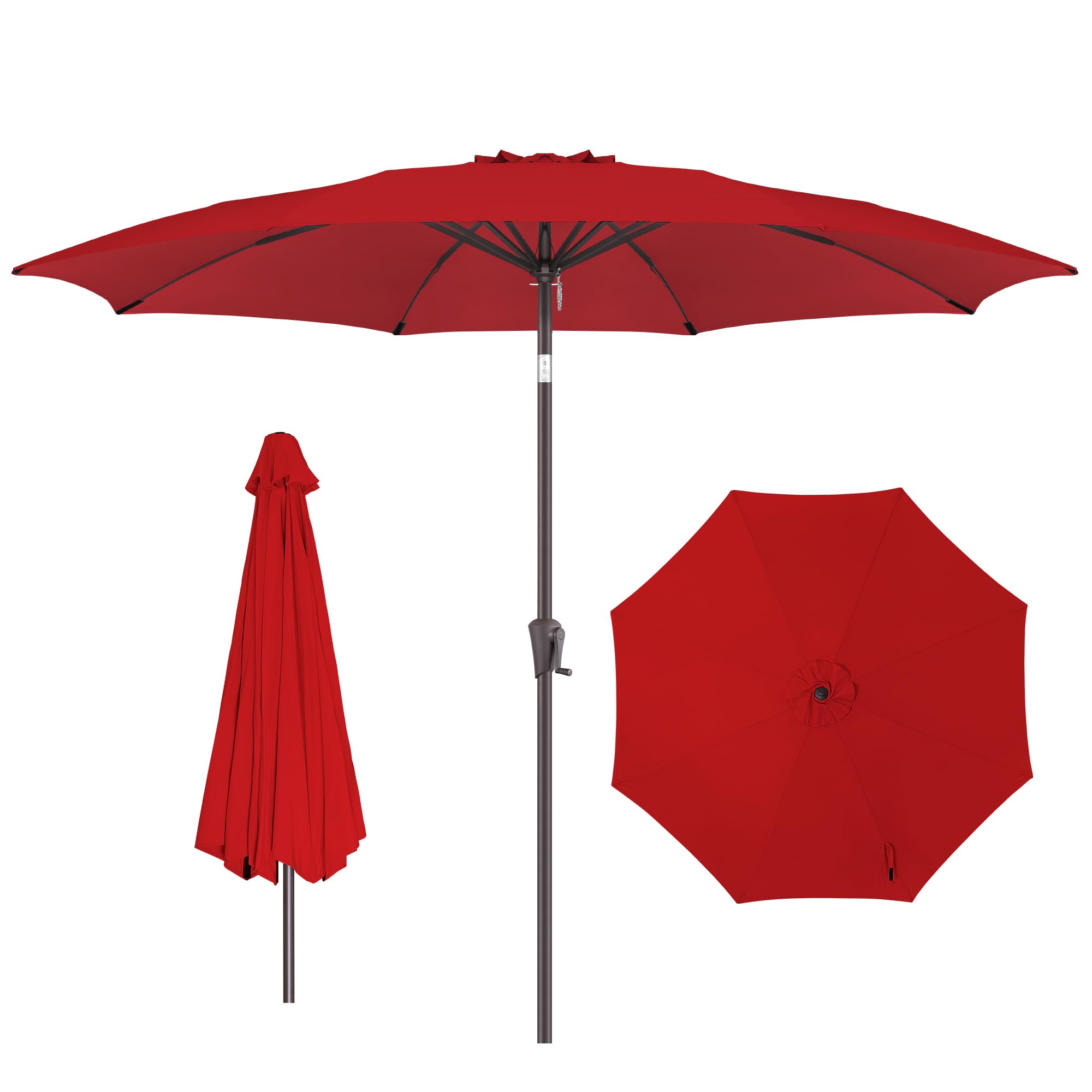 FLAME&SHADE 11 ft Outdoor Patio Umbrella with Fiberglass Ribs & Adjustable Tilt - Sun Shade for Backyard, Poolside, and Beach - Red