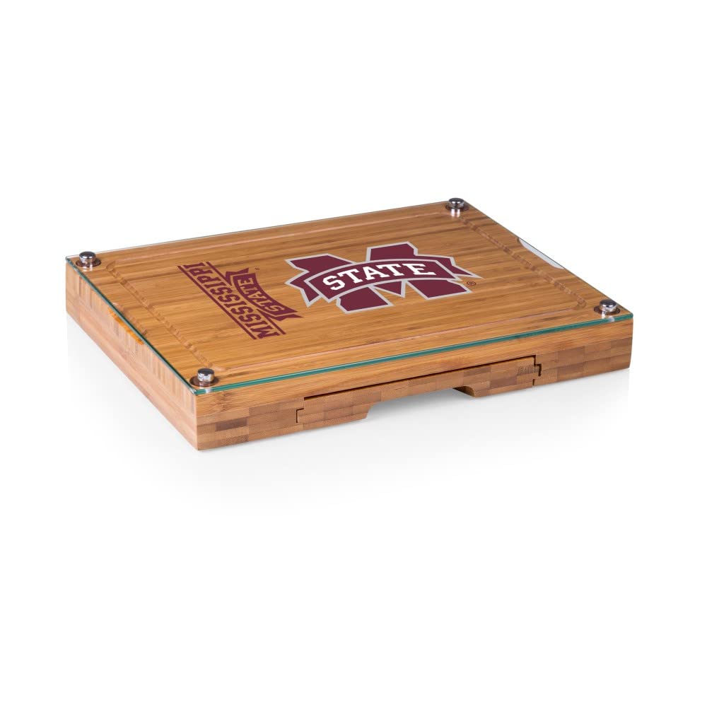 PICNIC TIME NCAA Concerto Glass Top Cheese Board and Knife Set - Bamboo Charcuterie Board with Glass Top Cutting Board for Wine Parties, Cheese Tasting & Entertaining Gifts