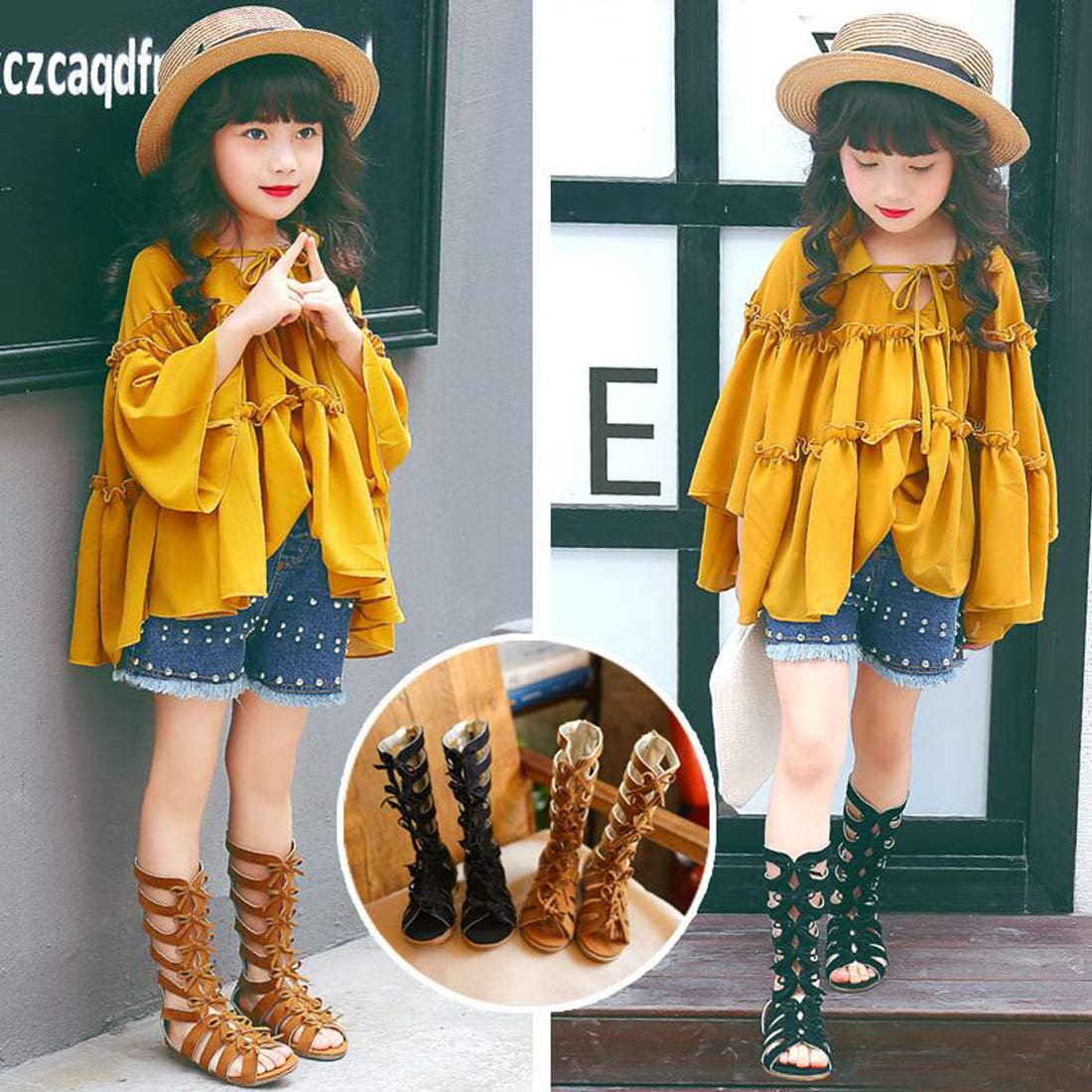 Girls' Small Bowtie Gladiator Sandals for Toddlers & Little Kids - Stylish Roman Sandals for Summer, Parties & Dress-Up Play