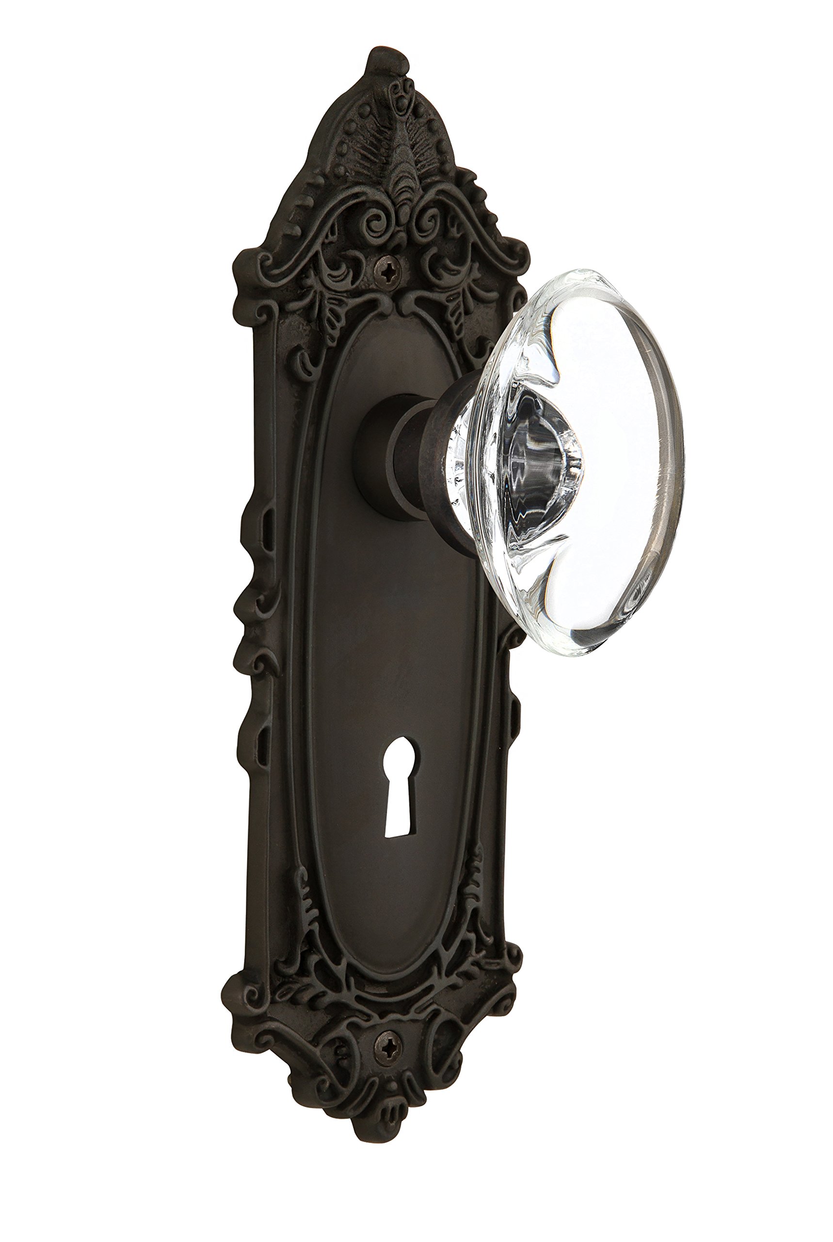 Vintage Victorian Keyhole Oval Clear Crystal Glass Knob - Oil Rubbed Bronze Double Dummy Door Plate - Classic Home Decor for Bedroom, Bathroom & Cabinet Doors